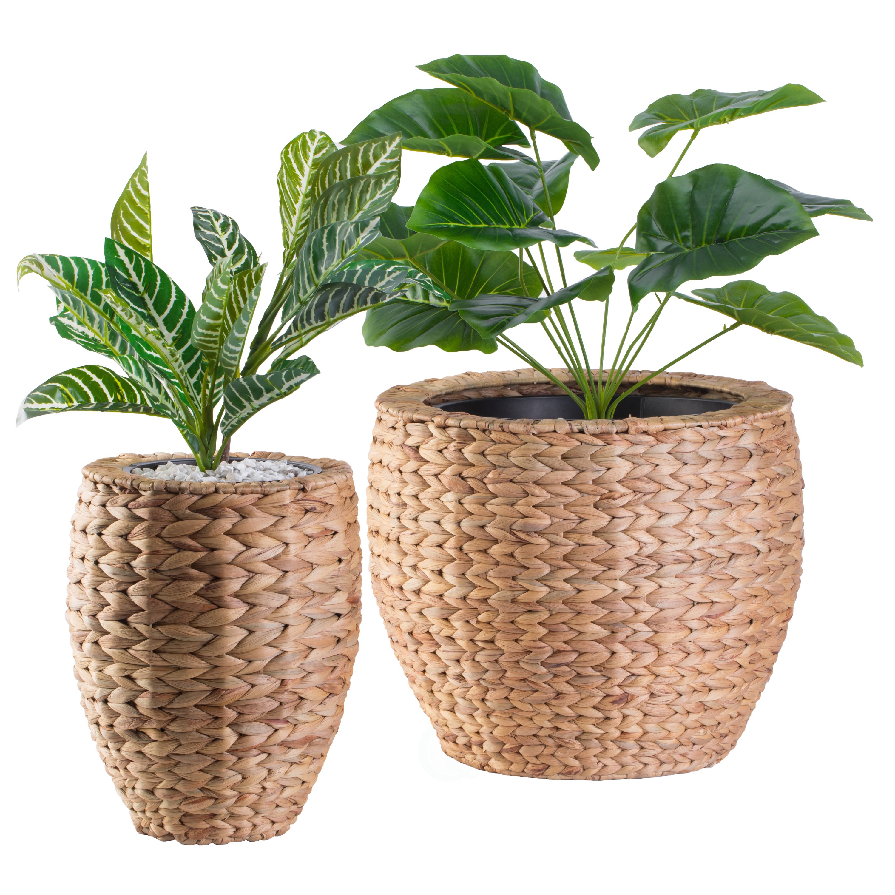 Water Hyacinth Round Floor Planter With Metal Pot - Set Of 2