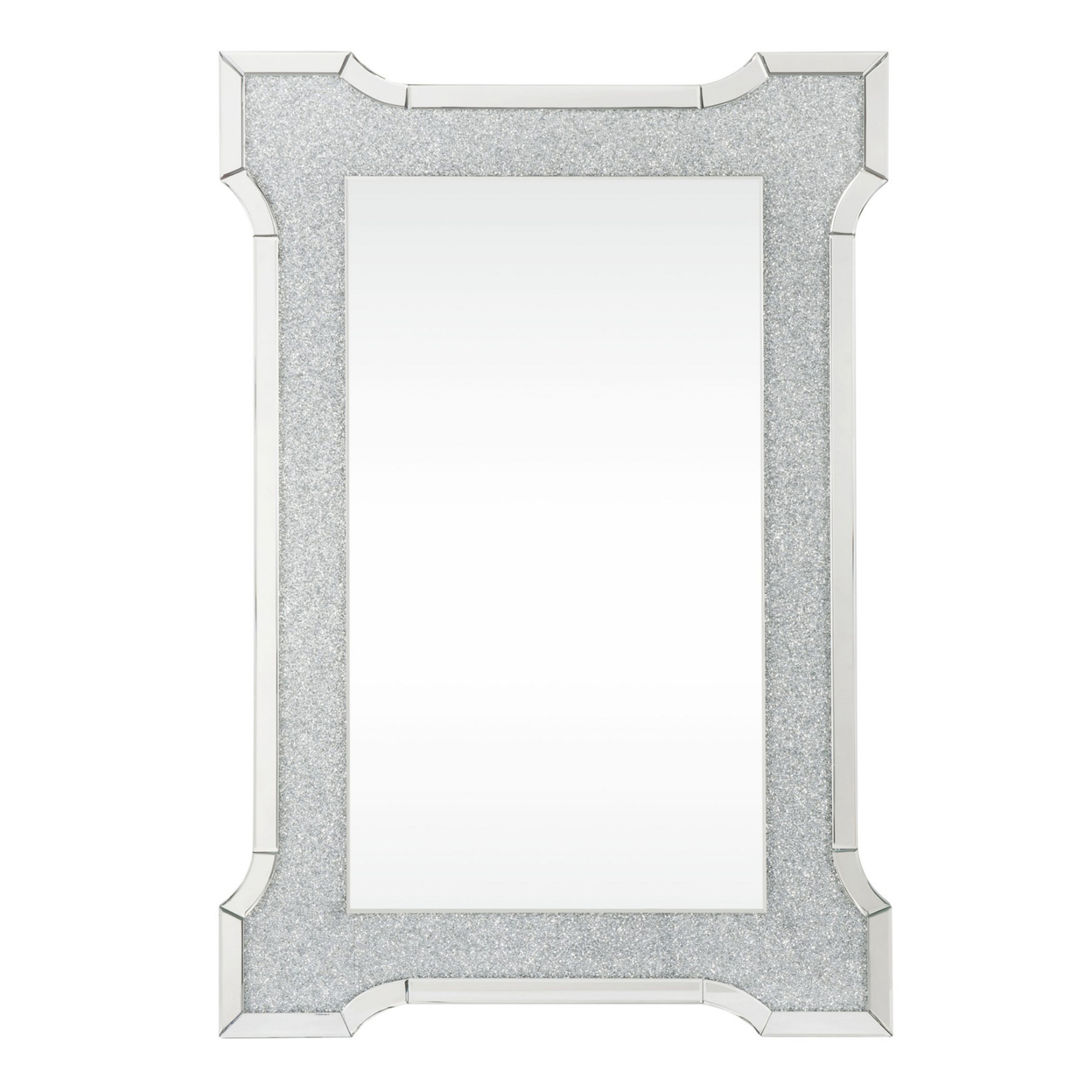 Rectangular Beveled Wall Mirror With Faux Diamond Inlays, Silver- Saltoro Sherpi