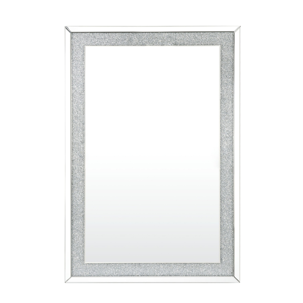 Rectangular Beveled Wall Mirror With Faux Diamond Insert, Silver- Saltoro Sherpi