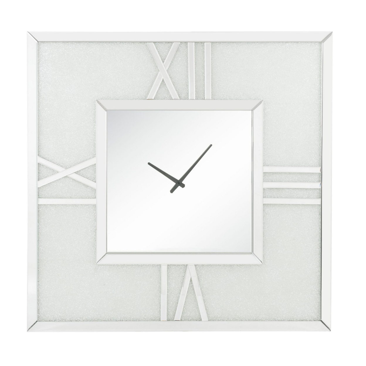 Analog Wall Clock With LED Light And Faux Gem Inlay, Silver- Saltoro Sherpi