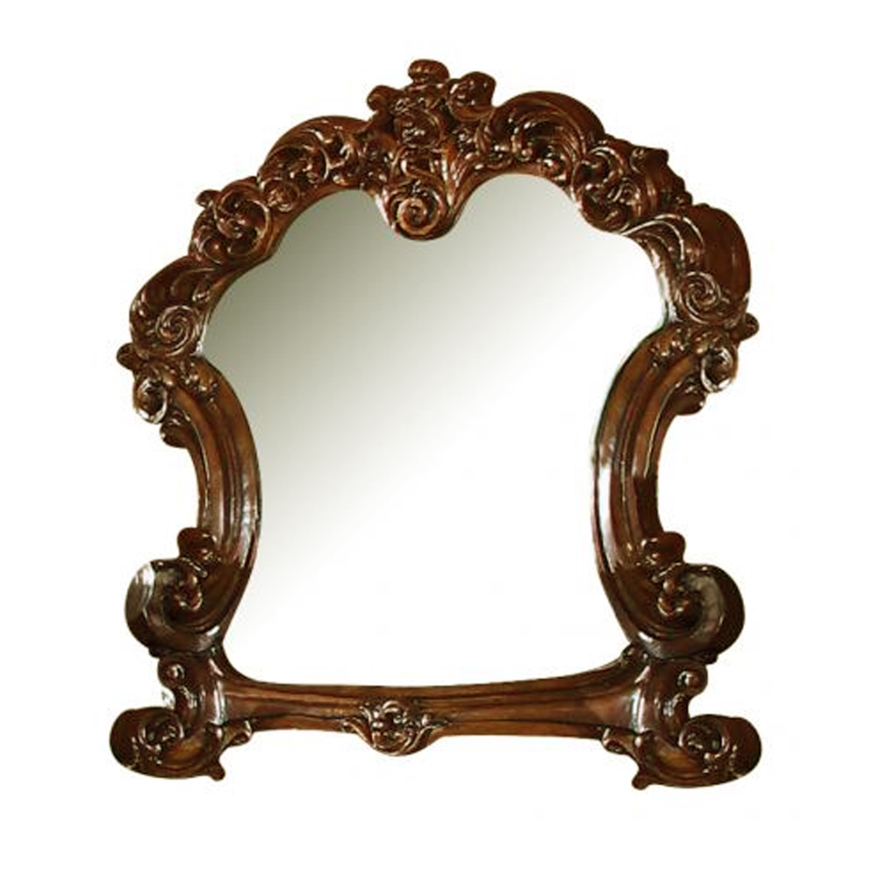 45 Inch Wooden Mirror With Scrolled Details, Brown- Saltoro Sherpi