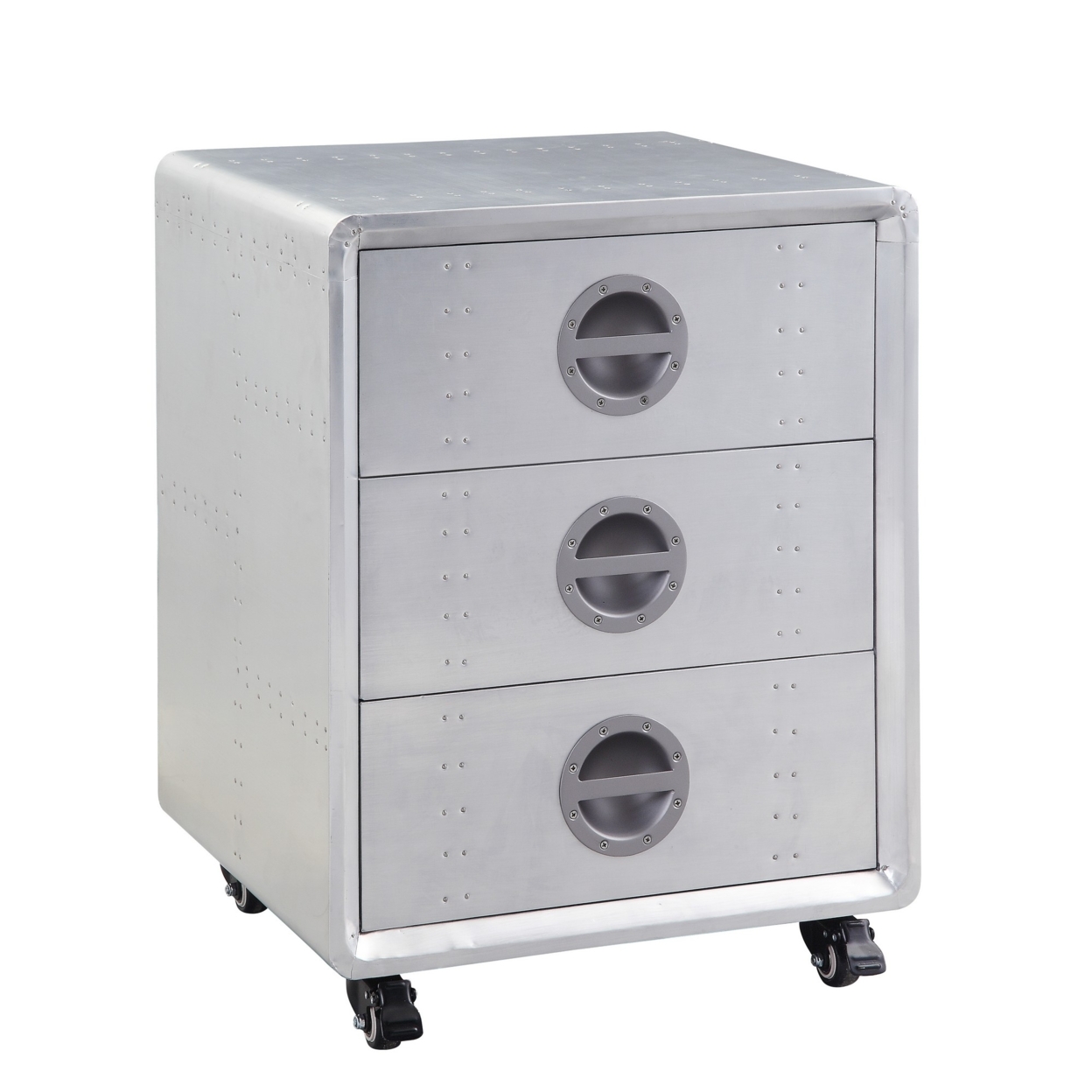 24 Inch Industrial Aluminum Cabinet With 3 Drawers, Silver- Saltoro Sherpi