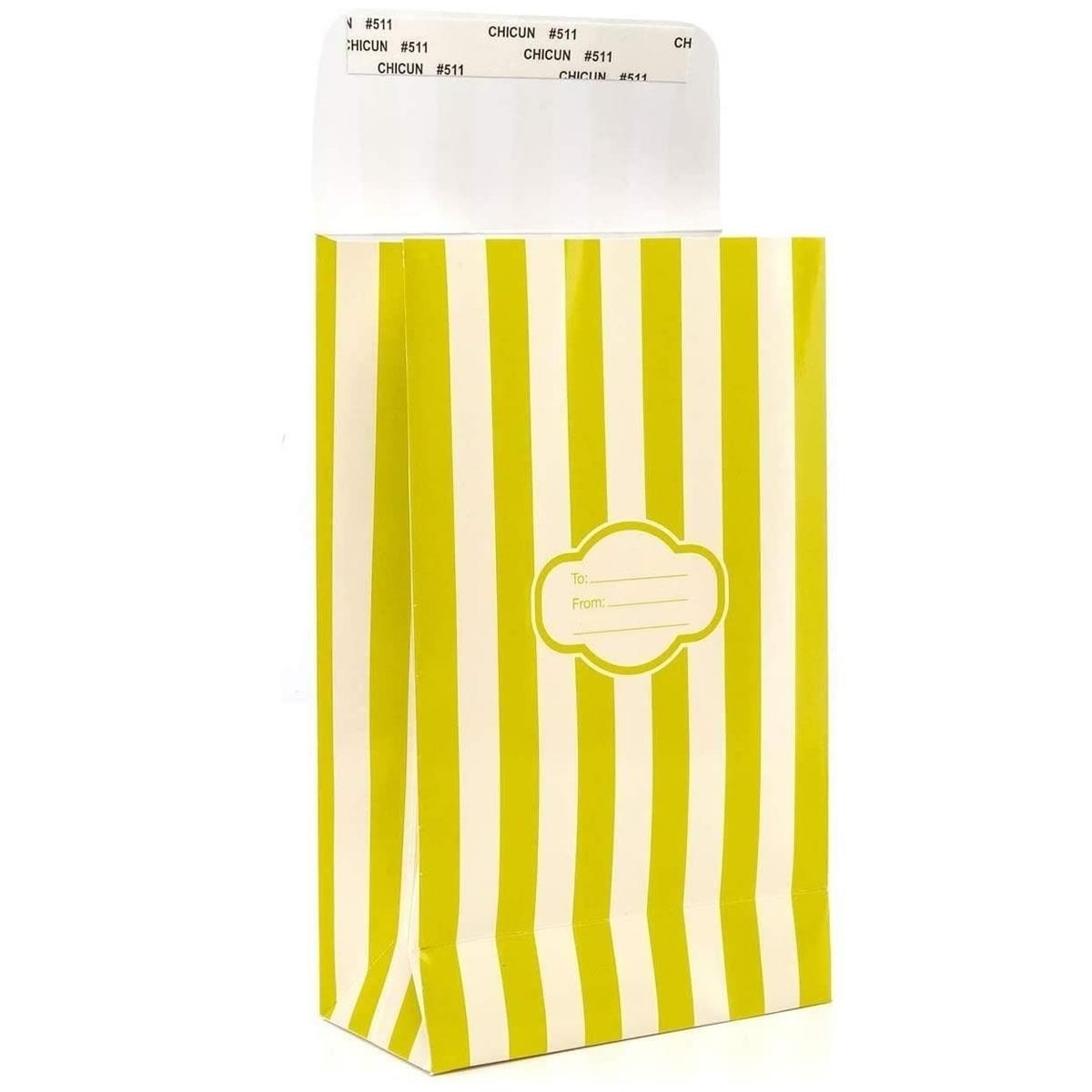 Pressie Pouch Peel & Seal Gift Wrap Bag Green Stripe 12pk Medium No-Wrap