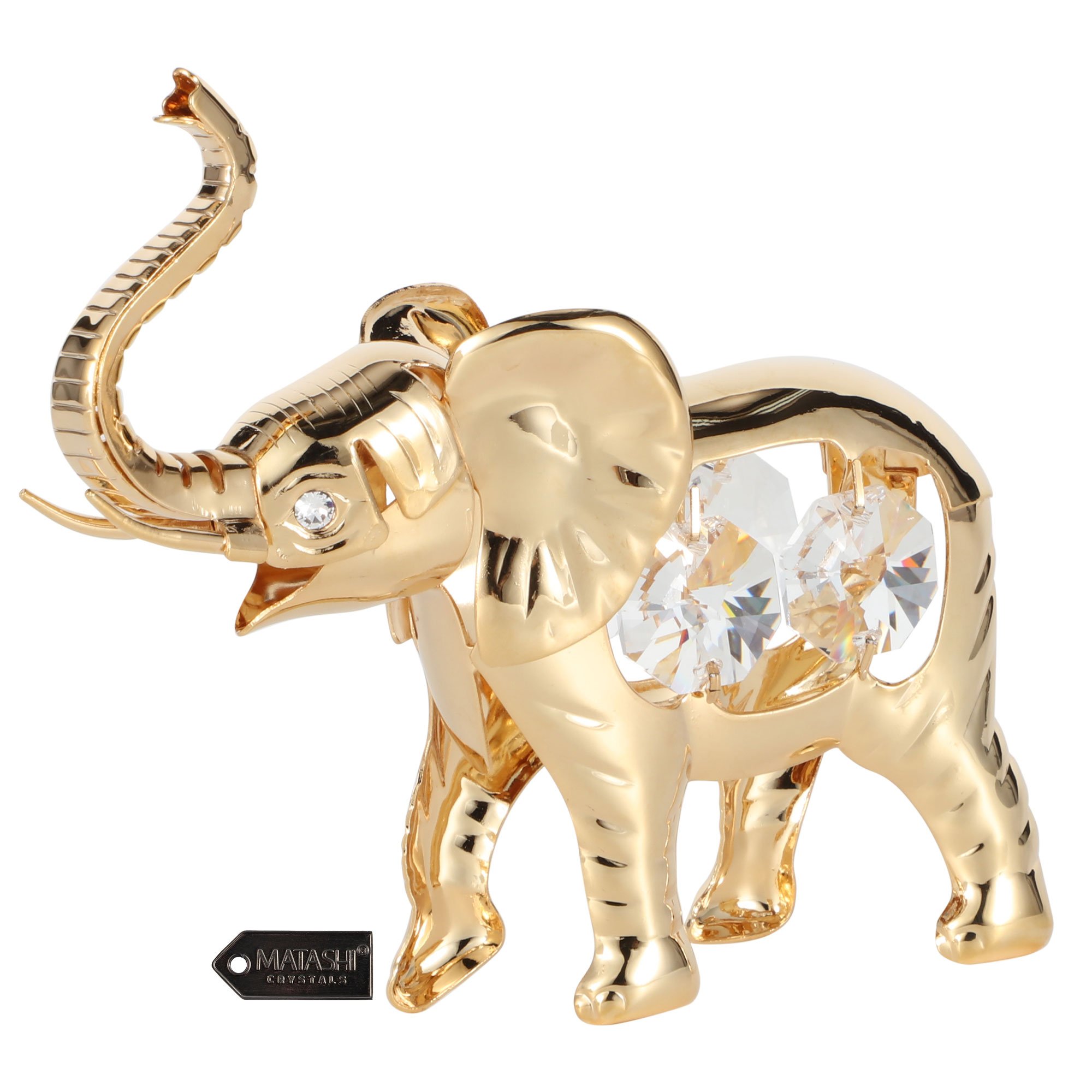 Matashi 24K Gold Plated Crystal Studded Elephant Ornament Tabletop Home Decorative Showpiece Gift For Christmas Mother's Day Valentine's Day