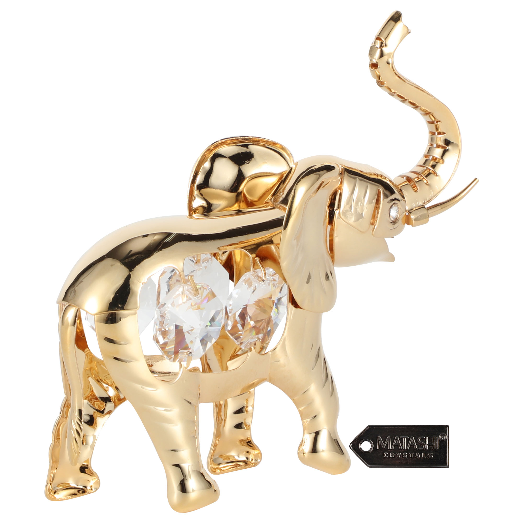 Matashi 24K Gold Plated Crystal Studded Elephant Ornament Tabletop Home Decorative Showpiece Gift For Christmas Mother's Day Valentine's Day