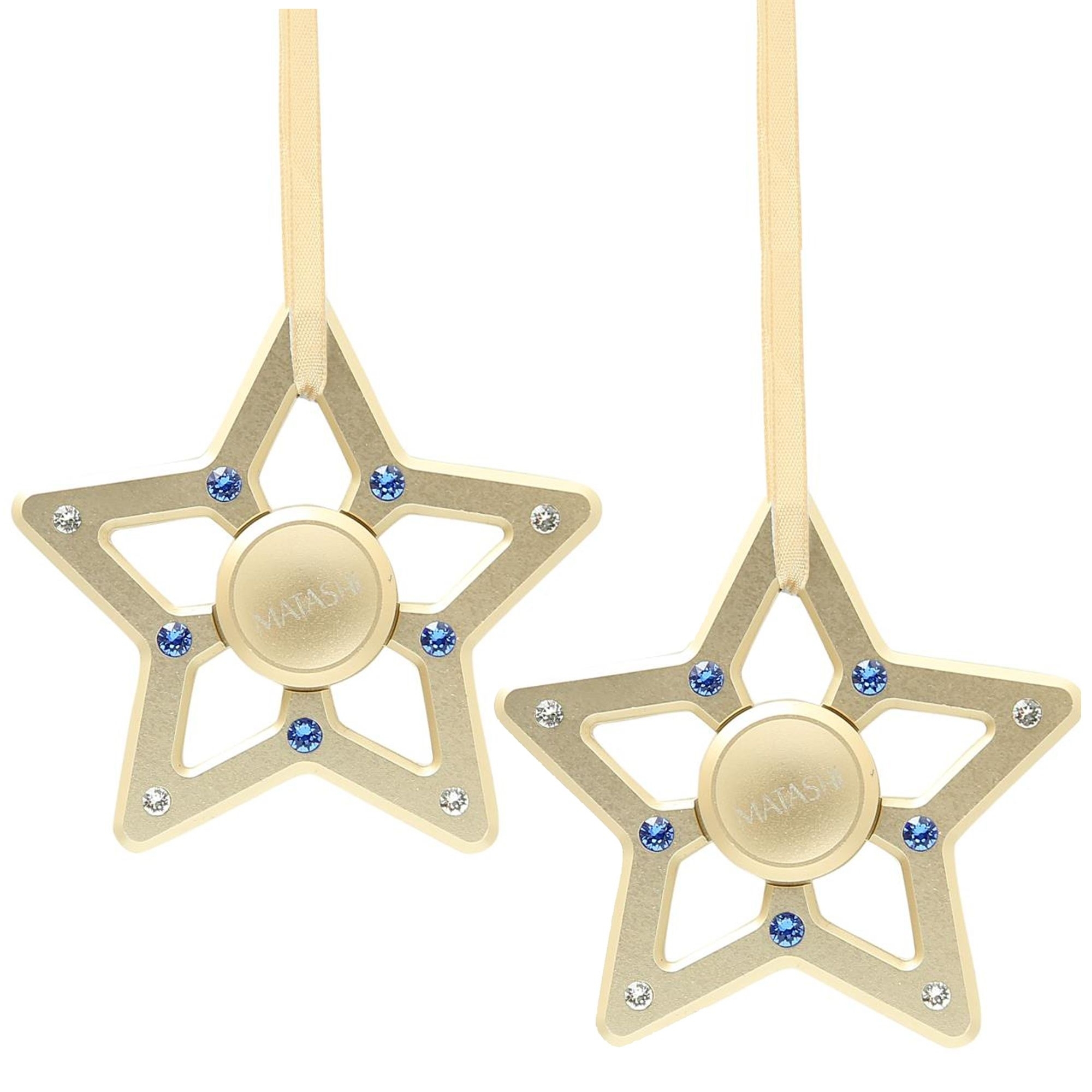 (Qty 2) Matashi 24K Gold Plated Hanging Christmas Tree Star Ornament W/ Matashi Crystals, Christmas Decorations For Holiday, Metal Finish