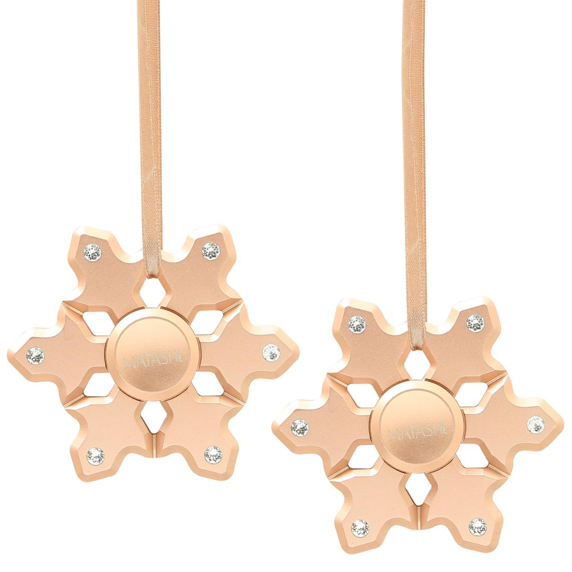 Rose Gold Hanging Christmas Tree Snowflake Ornament With Matashi Crystals, Christmas Decorations, Wedding Party Decoration (Pack Of 2)