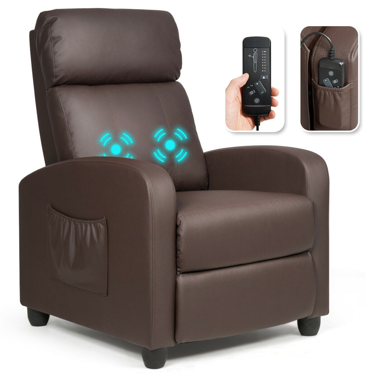 Massage Recliner Chair Single Sofa Padded Seat W/ Footrest - Brown