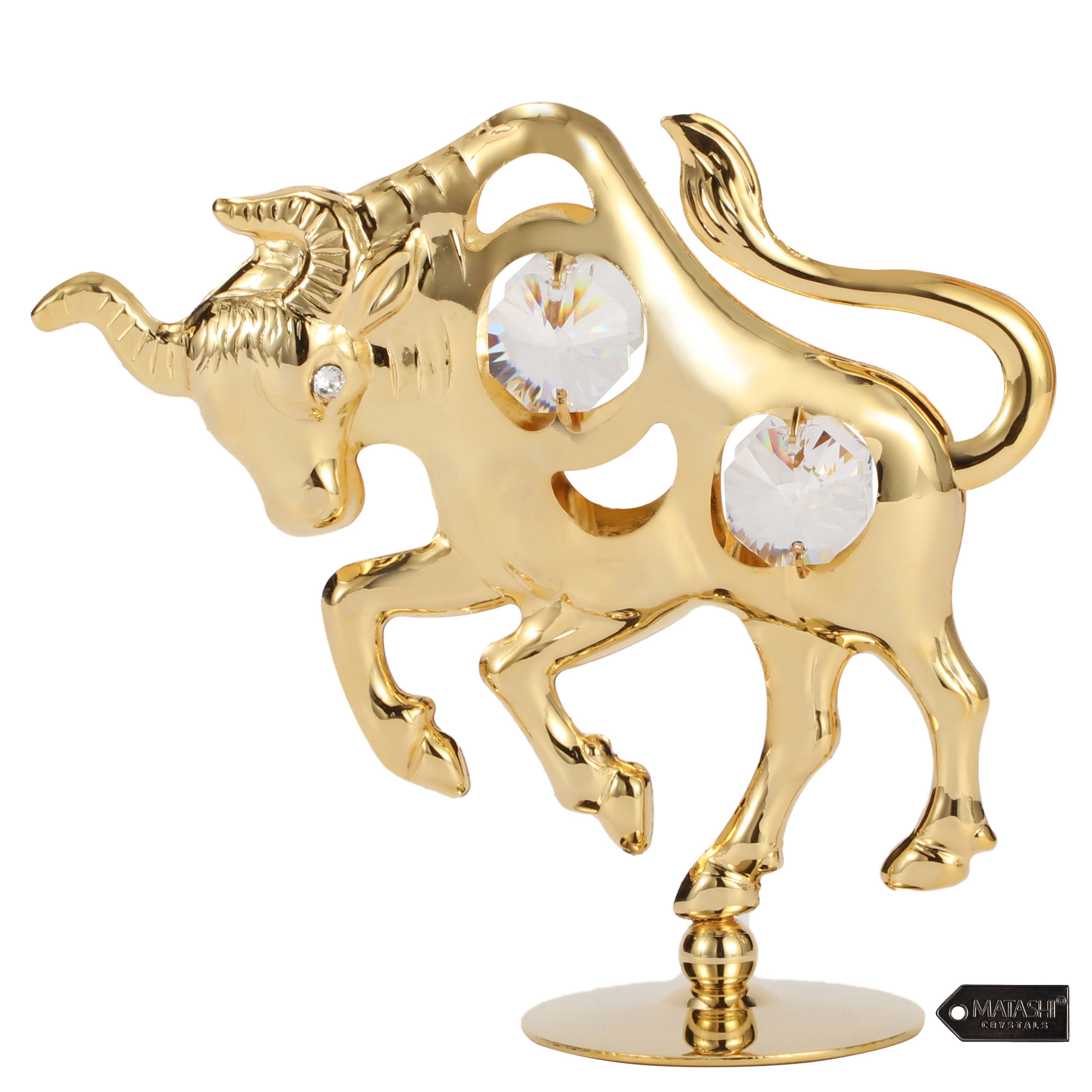 Matashi 24K Gold Plated Crystal Studded Ox/Bull Figurine Ornament ,Home Decoration Collectible Ornament Gift, Ox Wealth Statue Figurine