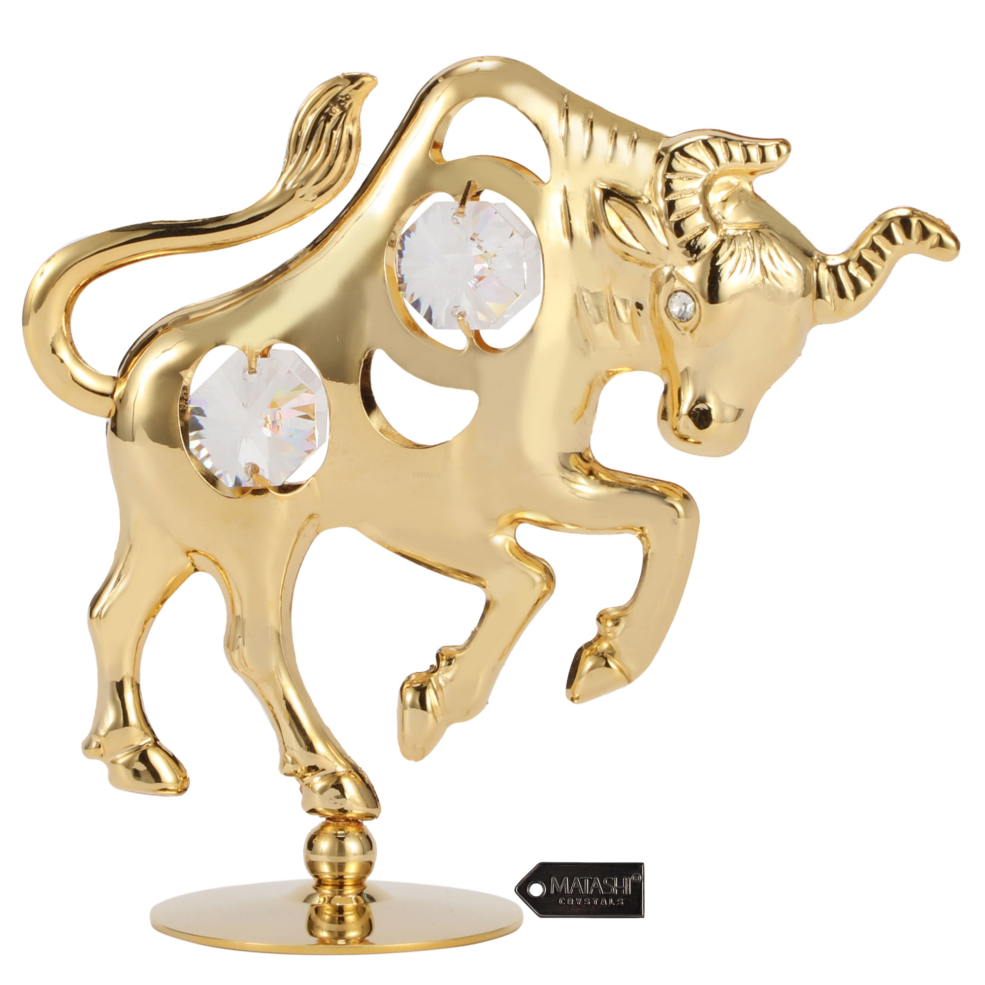 Matashi 24K Gold Plated Crystal Studded Ox/Bull Figurine Ornament ,Home Decoration Collectible Ornament Gift, Ox Wealth Statue Figurine