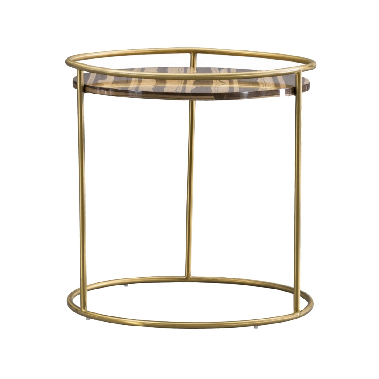 Round Faux Marble Top End Table With Steel Frame, Brown And Gold- Saltoro Sherpi