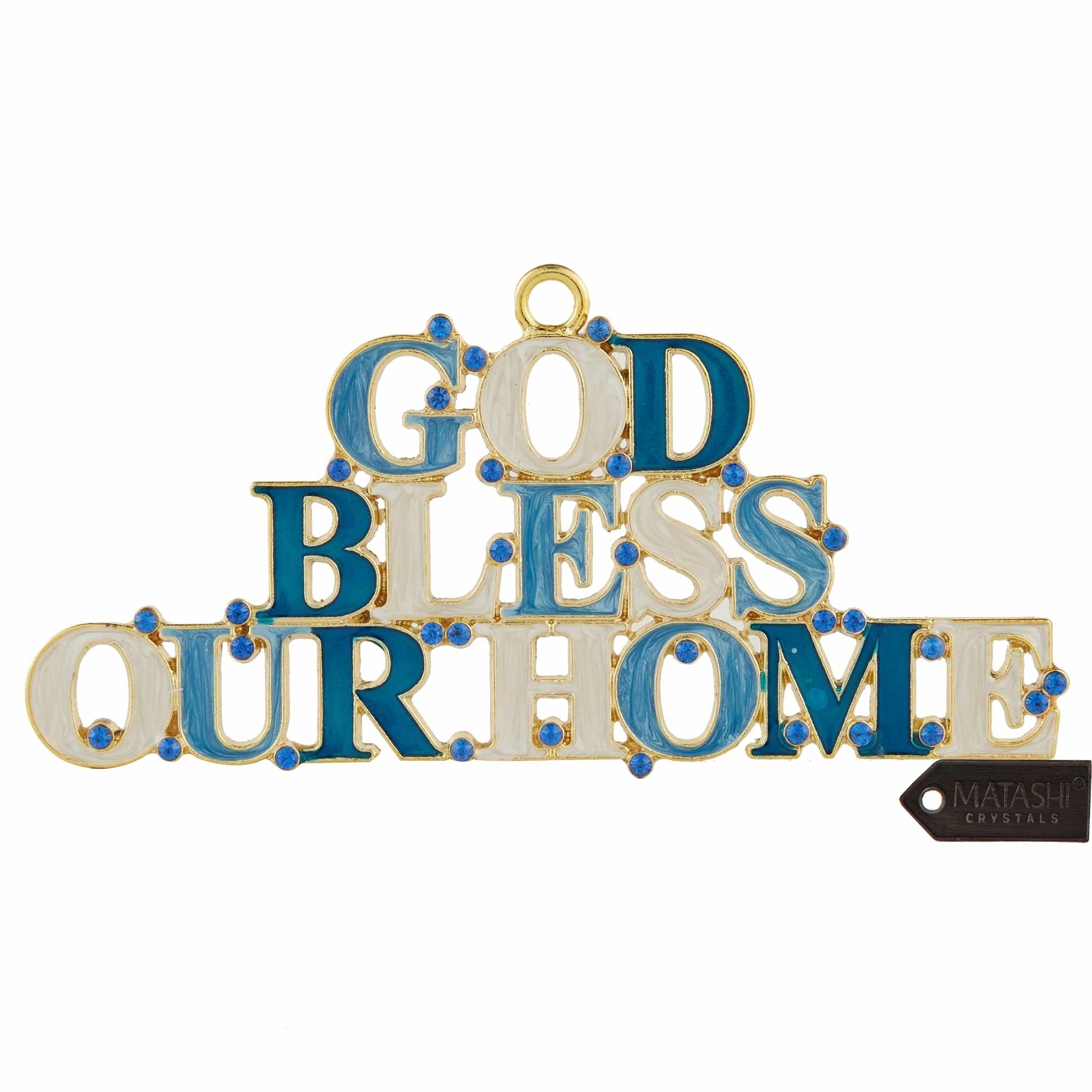 Matashi God Bless Our Home Welcome Wall Art Sign For Home, Hanging Wall Ornament W/ Crystals (Pewter) Wall Decor For Home Holiday Gift