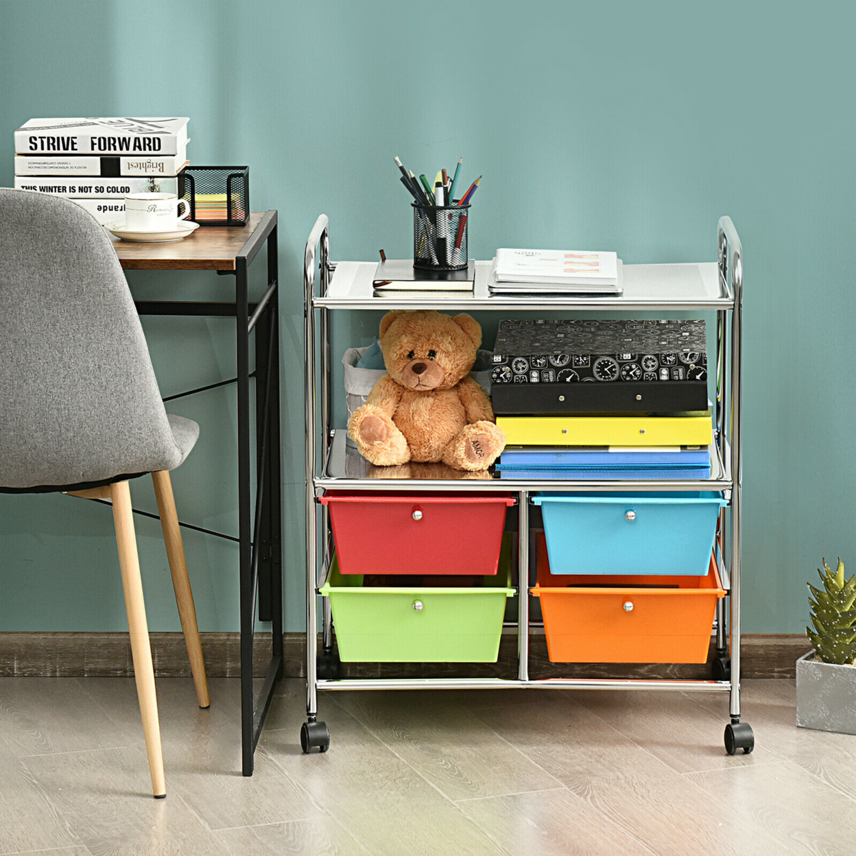 4 Drawers Rolling Storage Cart Metal Rack Shelf Home Office Furniture Multicolor