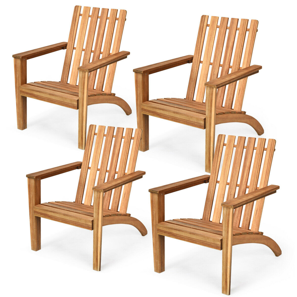 4PCS Outdoor Wooden Adirondack Chair Patio Lounge Chair W/ Armrest Natural