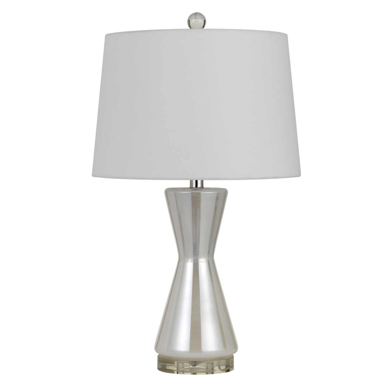 26 Glass Table Lamp With Hardback Shade, Silver And White- Saltoro Sherpi
