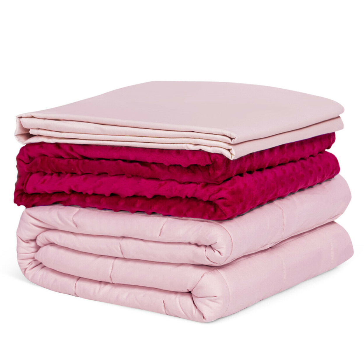 15lbs Heavy Weighted Blanket 3 Piece Set W/ Hot & Cold Duvet Covers 60''x80'' Pink