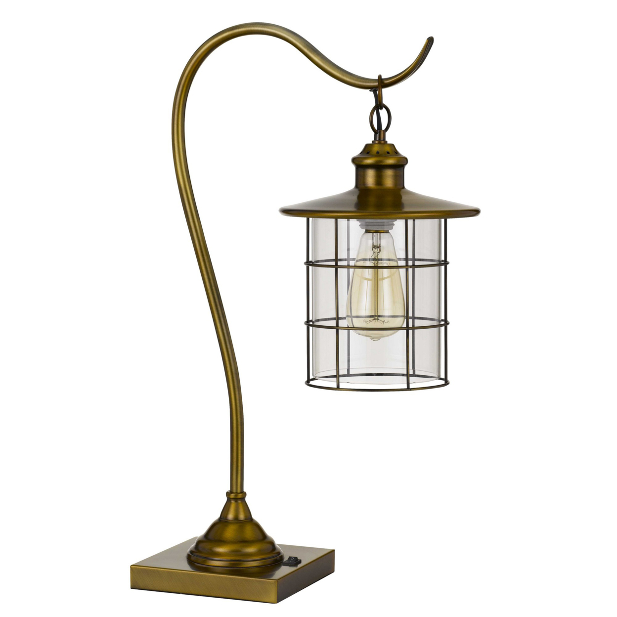25 Inch Metal Downbridge Design Desk Lamp With Caged Shade, Antique Brass- Saltoro Sherpi