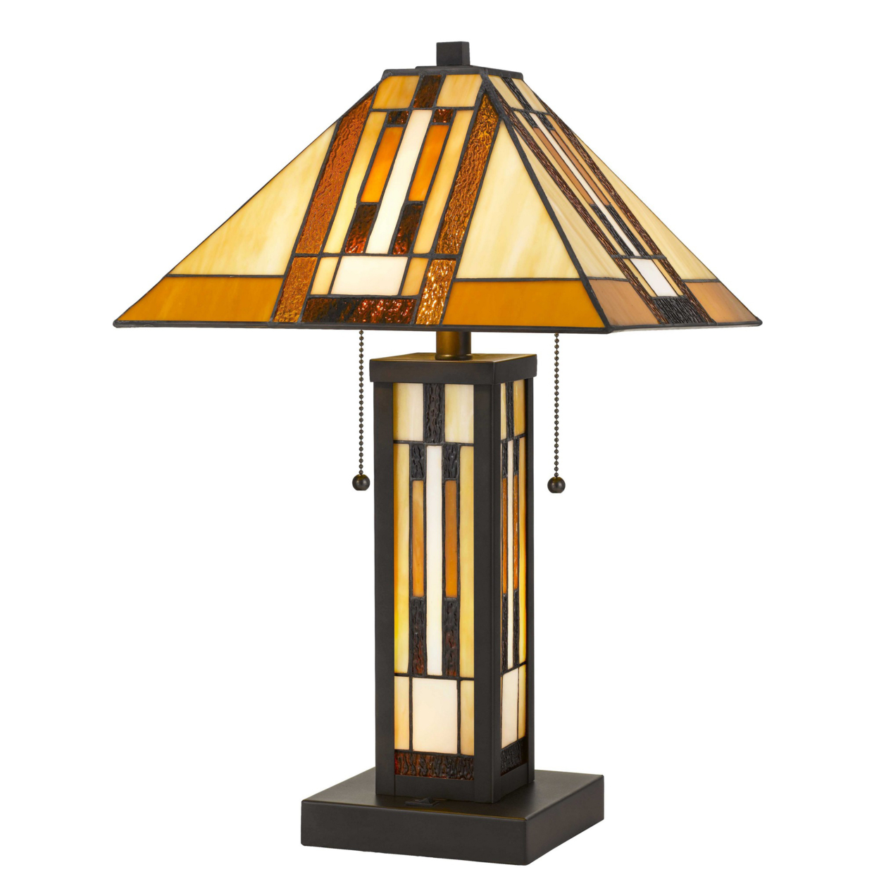 127 Watt Tiffany Shade Table Lamp With Metal Base, Multicolor- Saltoro Sherpi