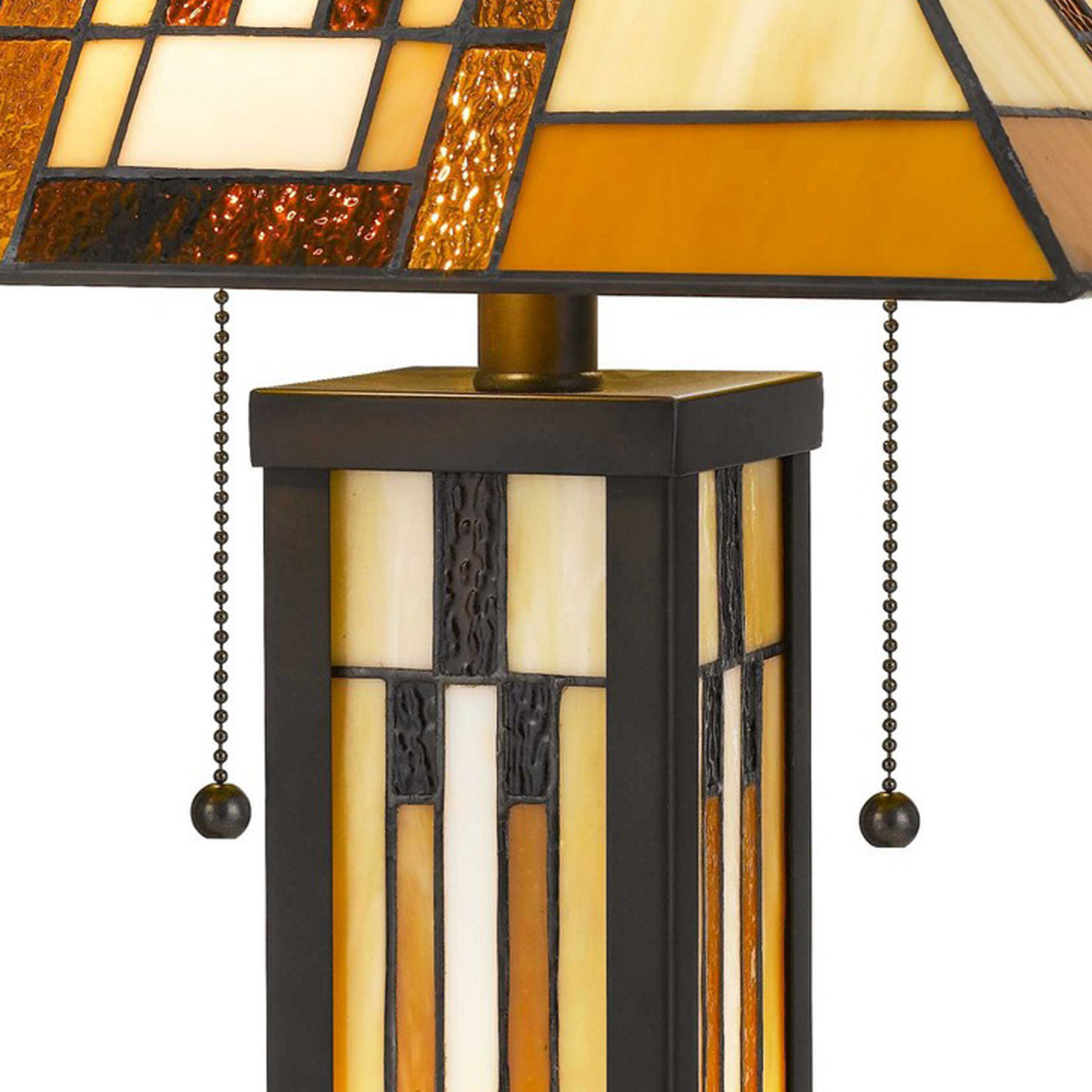 127 Watt Tiffany Shade Table Lamp With Metal Base, Multicolor- Saltoro Sherpi