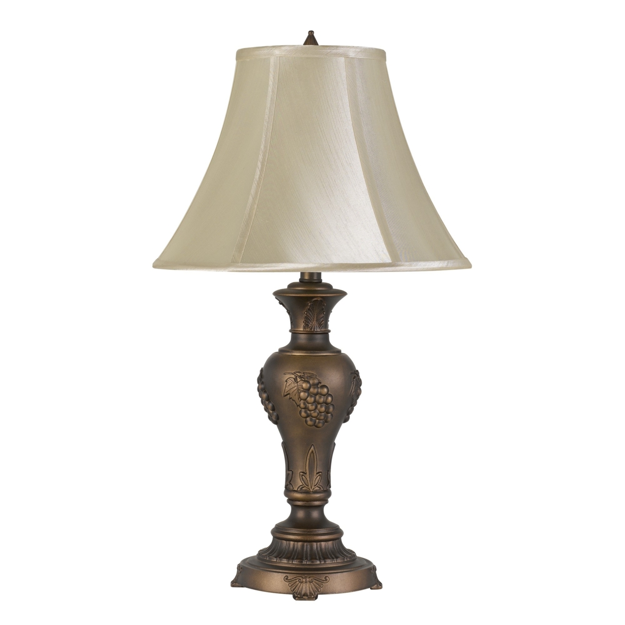 Metal Vase Design Base Table Lamp With Carved Accents, Antique Brass- Saltoro Sherpi