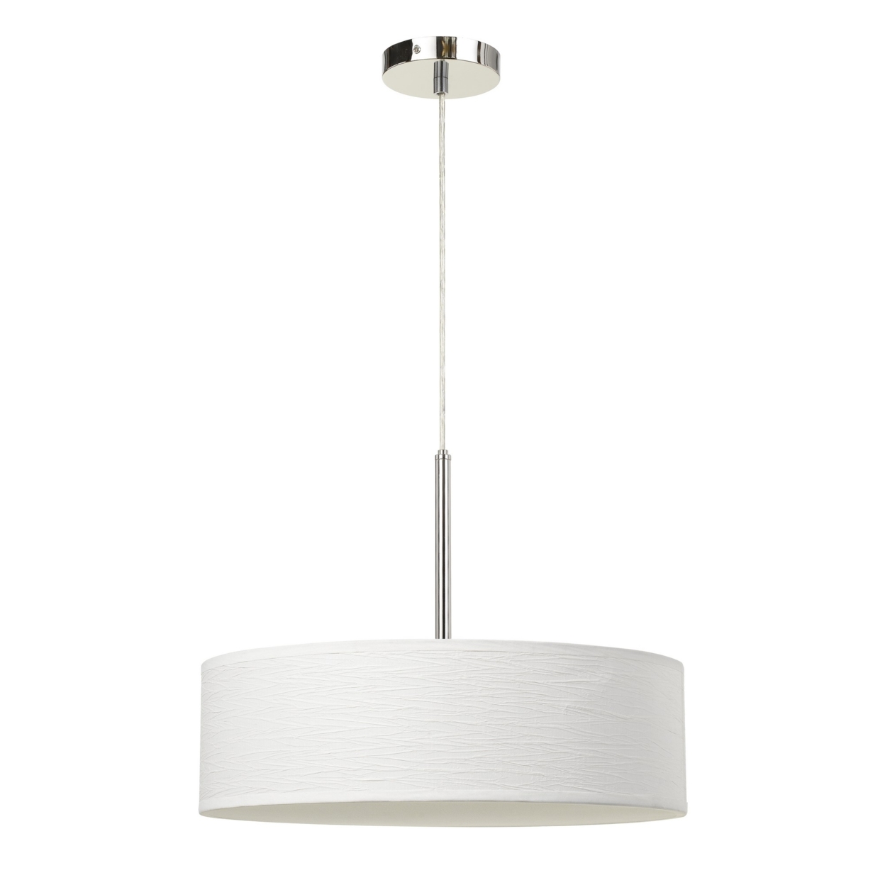 Integrated LED Dimmable Pendant Lighting With Fabric Drum Shade, Silver- Saltoro Sherpi