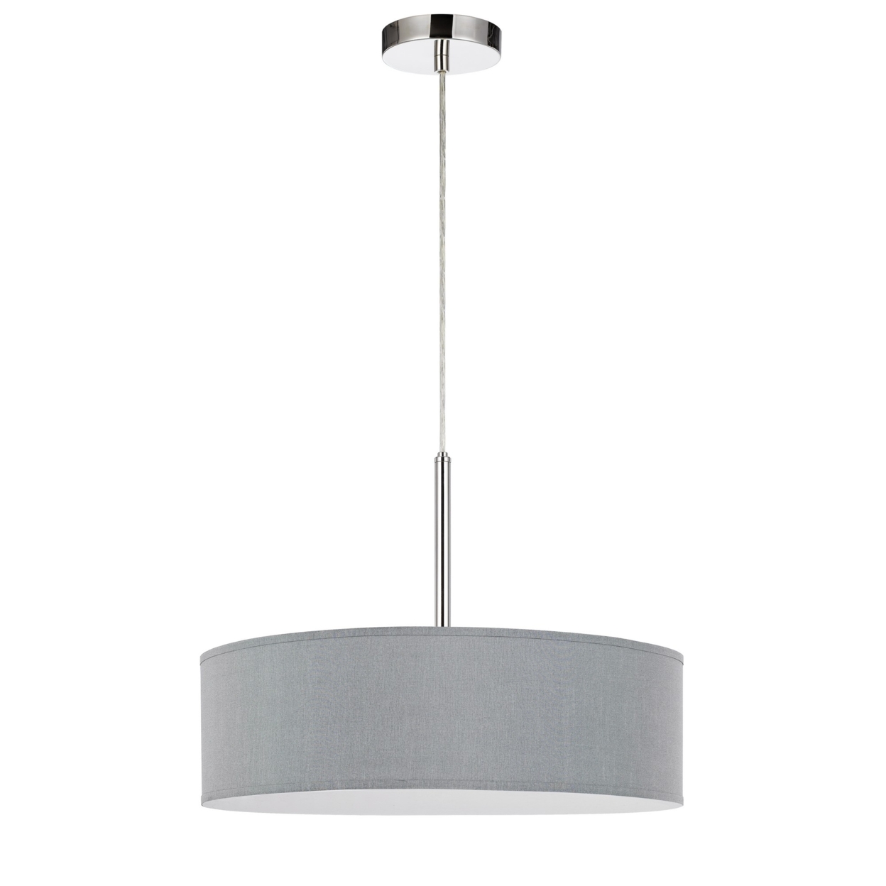 Integrated LED Dimmable Pendant Lighting With Fabric Drum Shade, Gray- Saltoro Sherpi