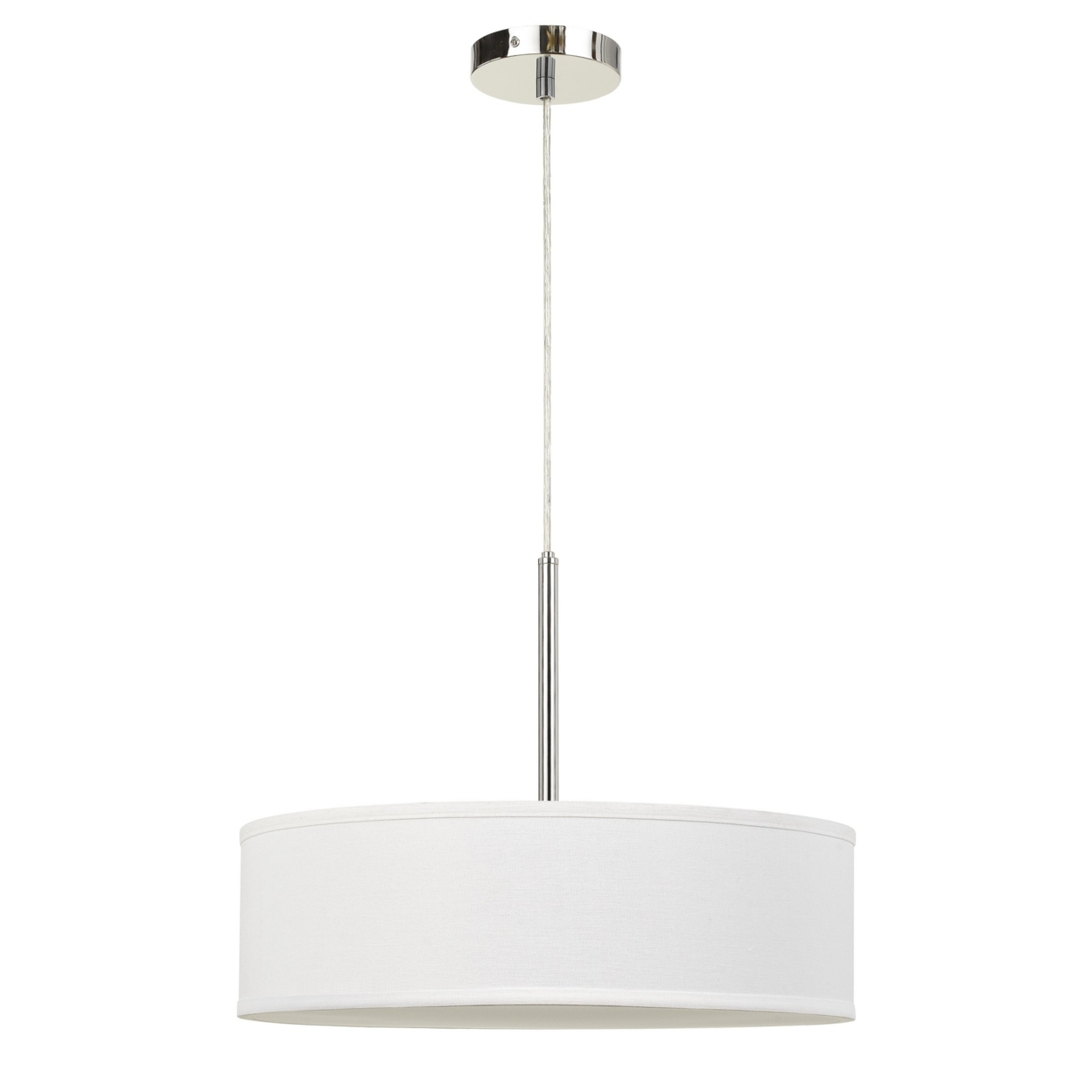 Integrated LED Dimmable Pendant Lighting With Fabric Drum Shade, White- Saltoro Sherpi
