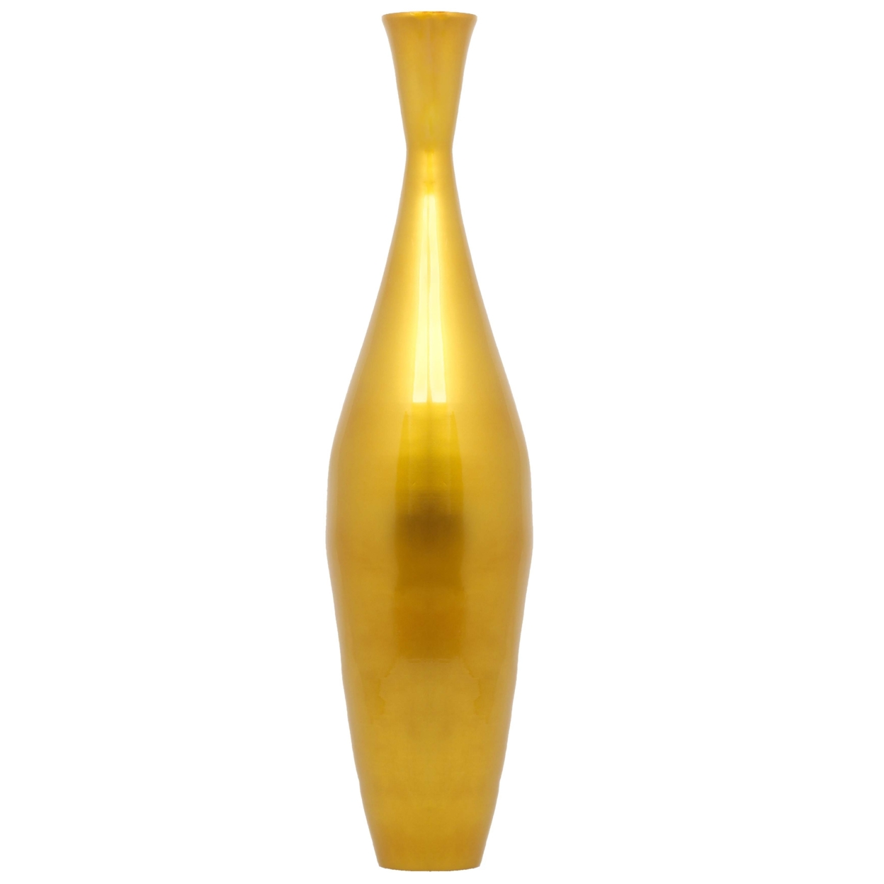 Tall 43 Inch Modern Bamboo Narrow Trumpet Floor Vase - Gold