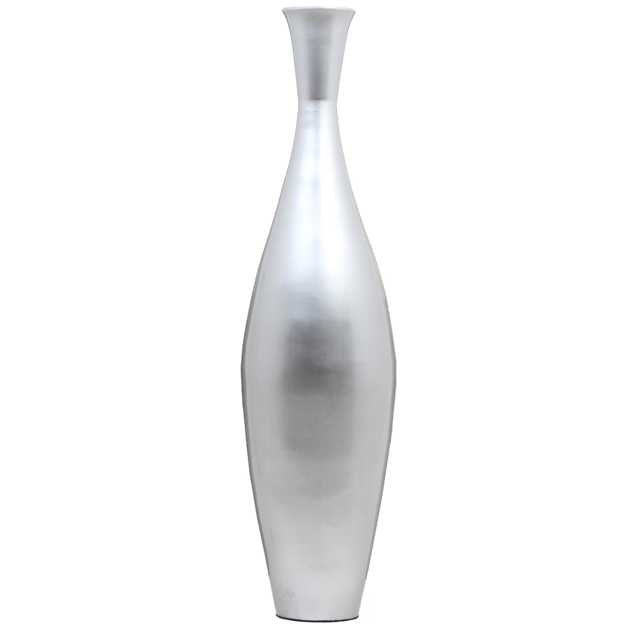 Tall 43 Inch Modern Bamboo Narrow Trumpet Floor Vase - Silver