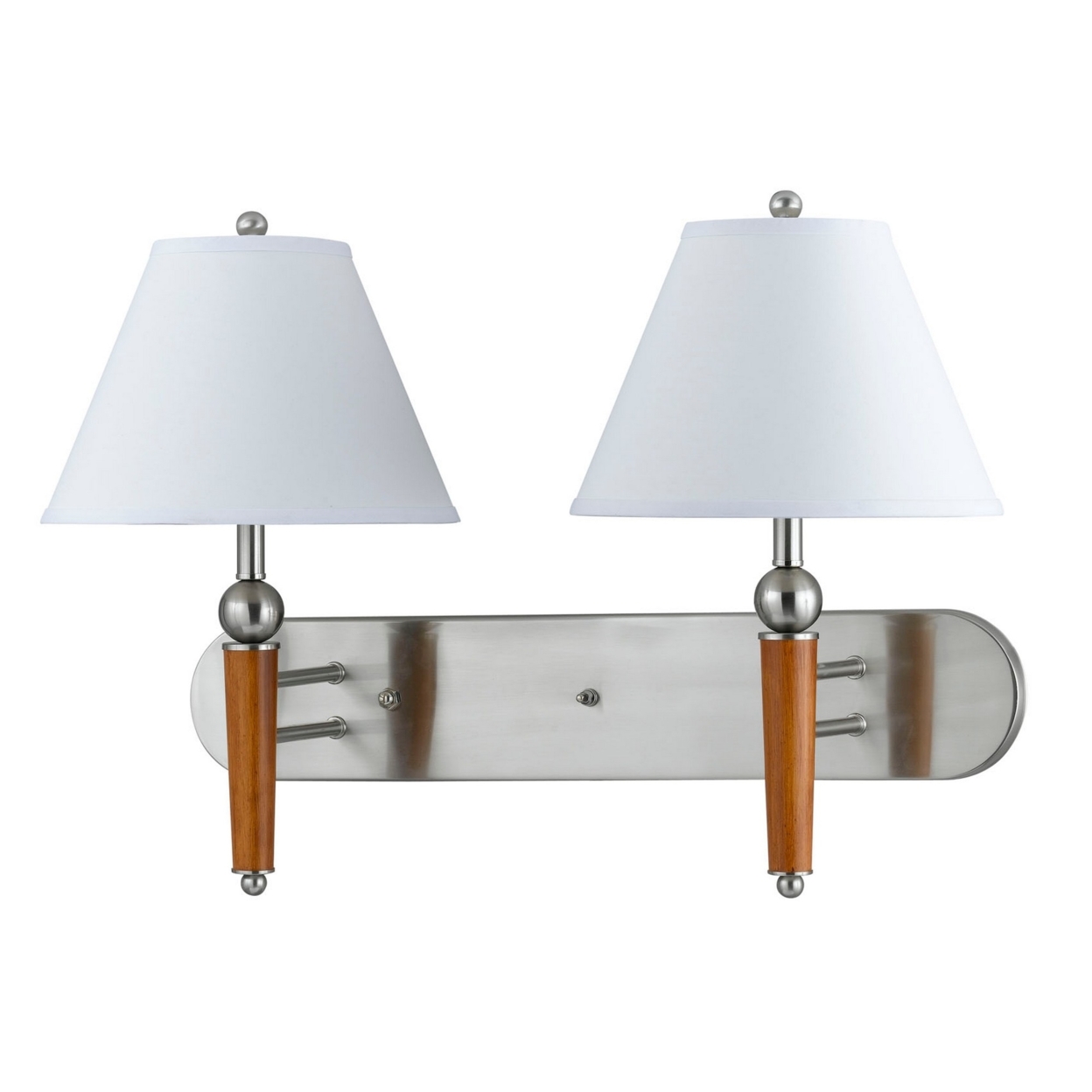 3 Way Dual Wall Lamp With Fabric Shade, Brown And White- Saltoro Sherpi