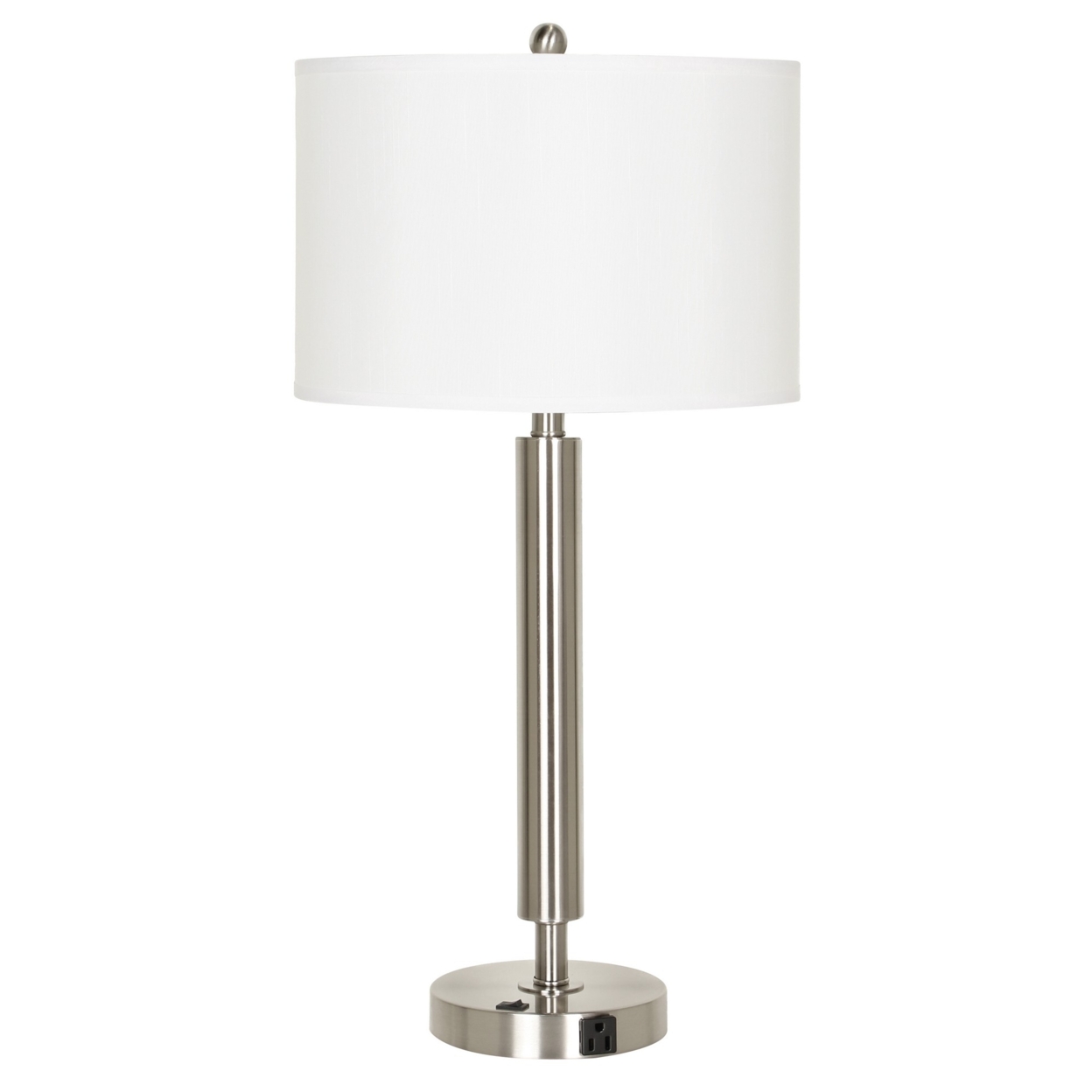 Metal Table Lamp With Fabric Drum Shade, White And Silver- Saltoro Sherpi