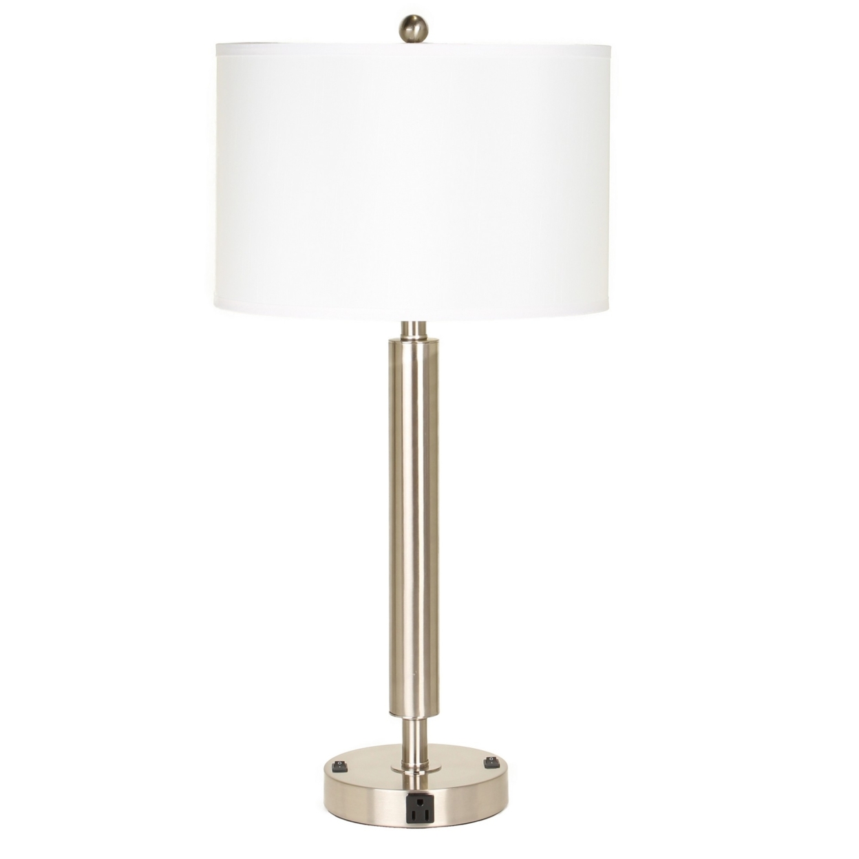Metal Table Lamp With Fabric Drum Shade, Silver And White- Saltoro Sherpi
