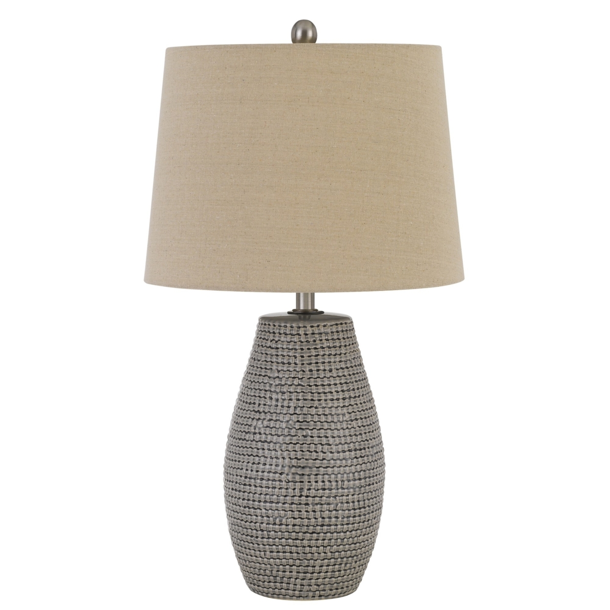 Pot Bellied Shape Ceramic Table Lamp with Textured Details, Set of 2, Gray- Saltoro Sherpi