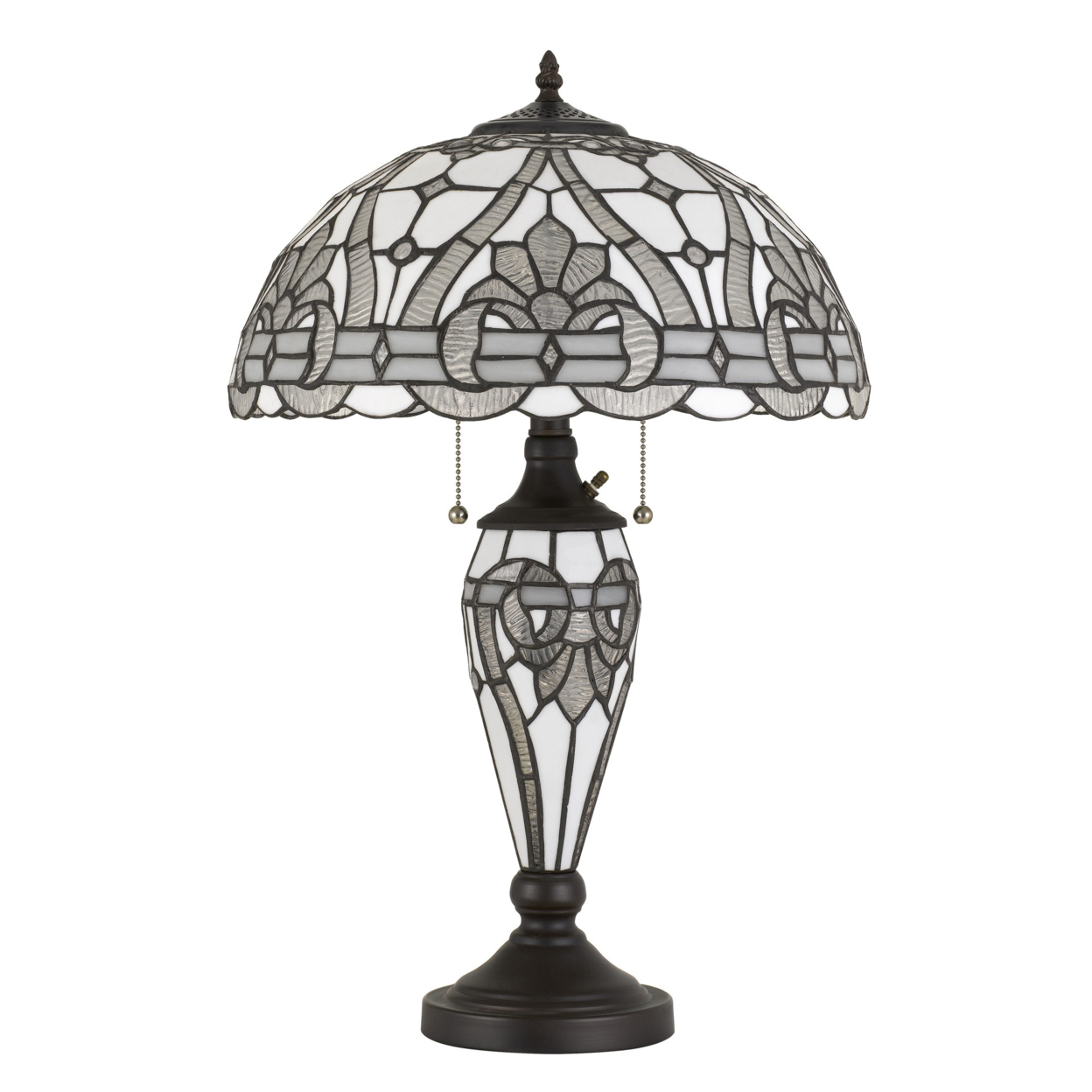 Glass Table Lamp With Umbrella Shade And Pull Chain Switch, Gray- Saltoro Sherpi