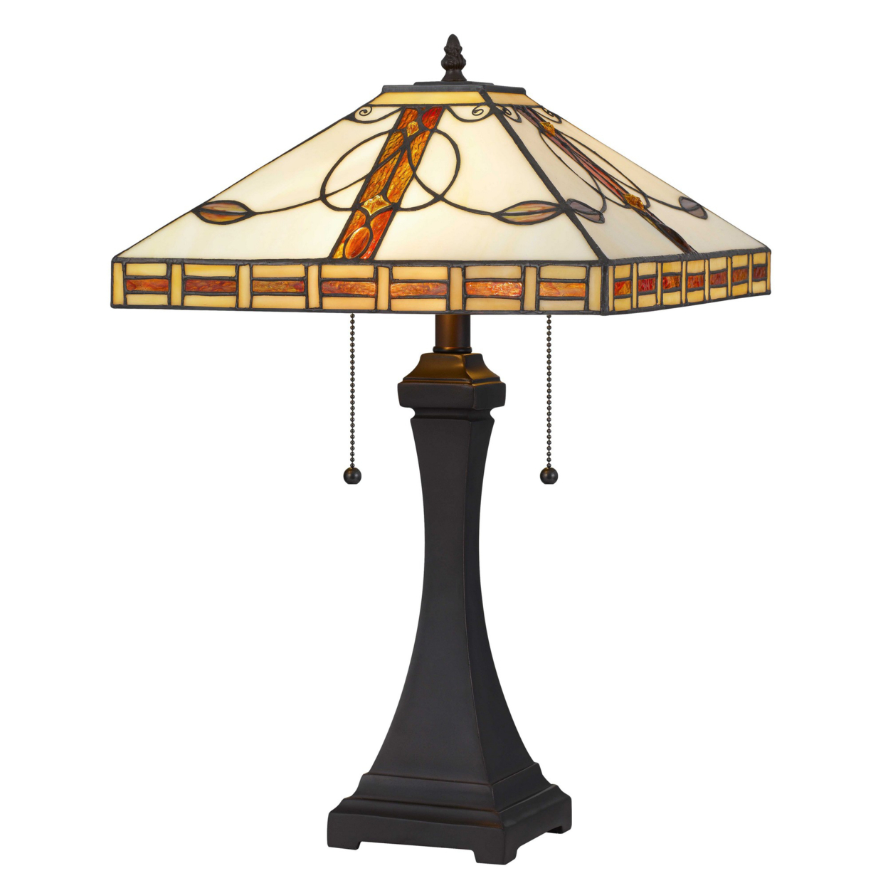 120 Watt Tiffany Shade Table Lamp With Pedestal Base, Multicolor- Saltoro Sherpi