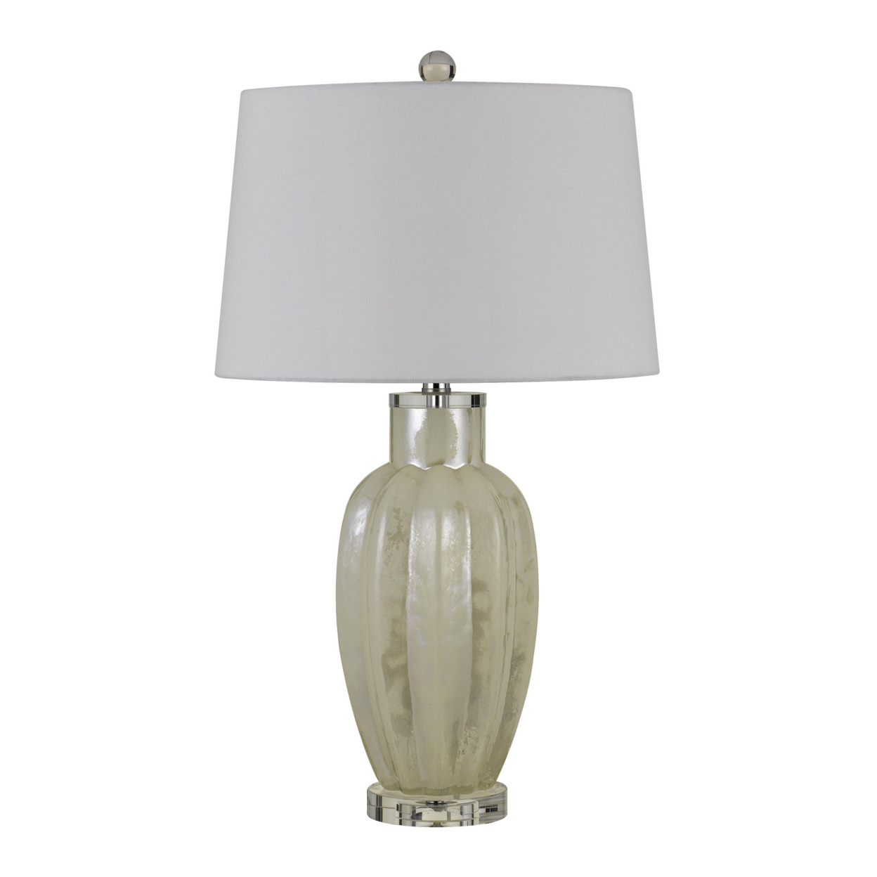Glass Table Lamp With Round Hardback Fabric Shade, White- Saltoro Sherpi