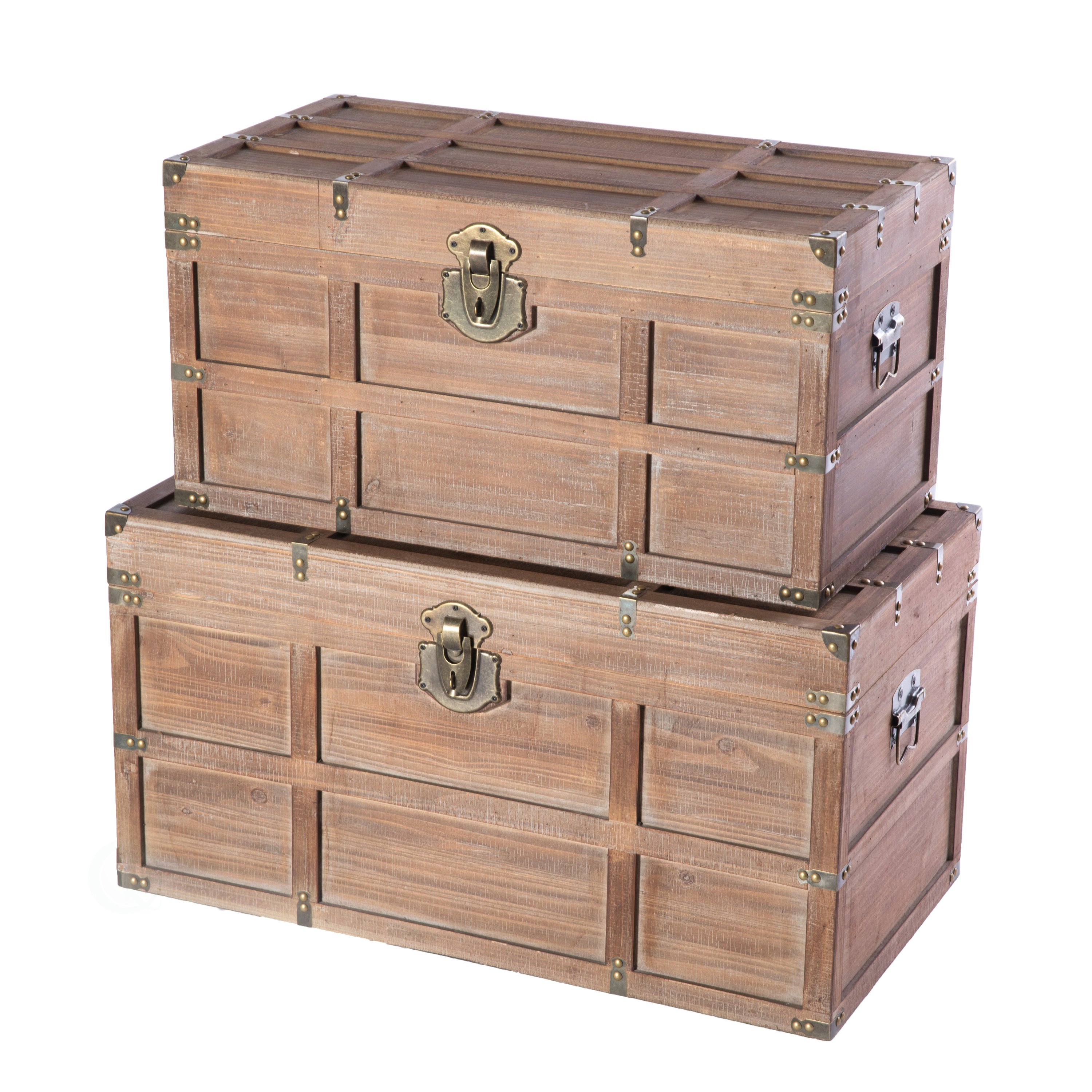 Wooden Rectangular Lined Rustic Storage Trunk With Latc - Large