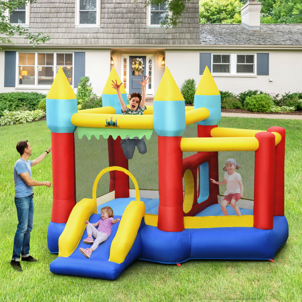 Inflatable Bounce House Slide Jumping Castle W/ Tunnels Ball Pit & 480W Blower