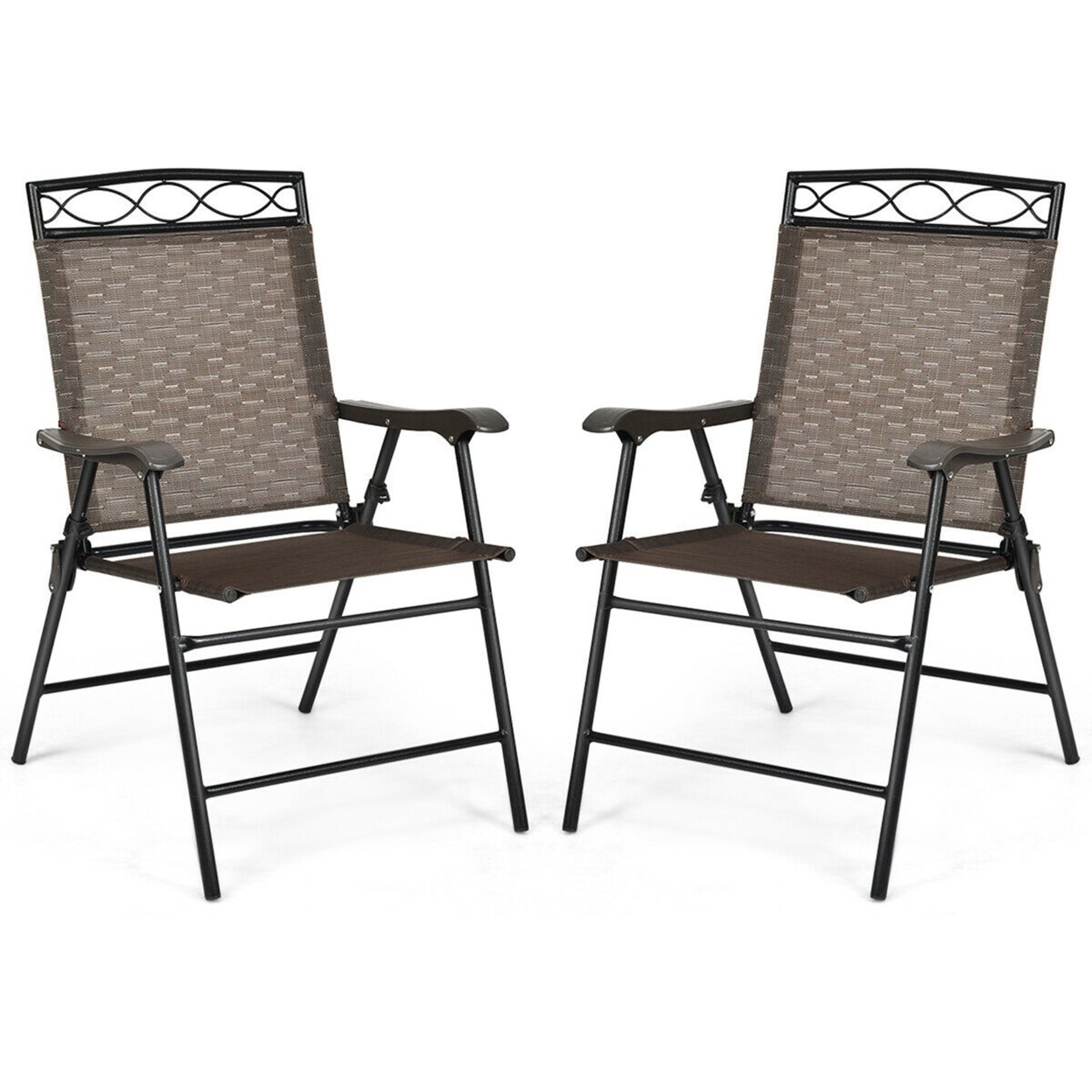 2PCS Folding Chairs Patio Garden Outdoor W/ Steel Frame Armrest Footrest