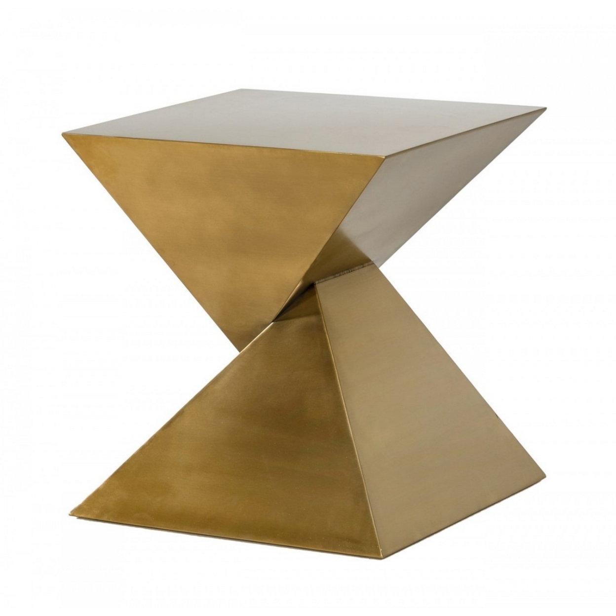 Metal End Table With Pyramid Shape Base, Antique Gold- Saltoro Sherpi