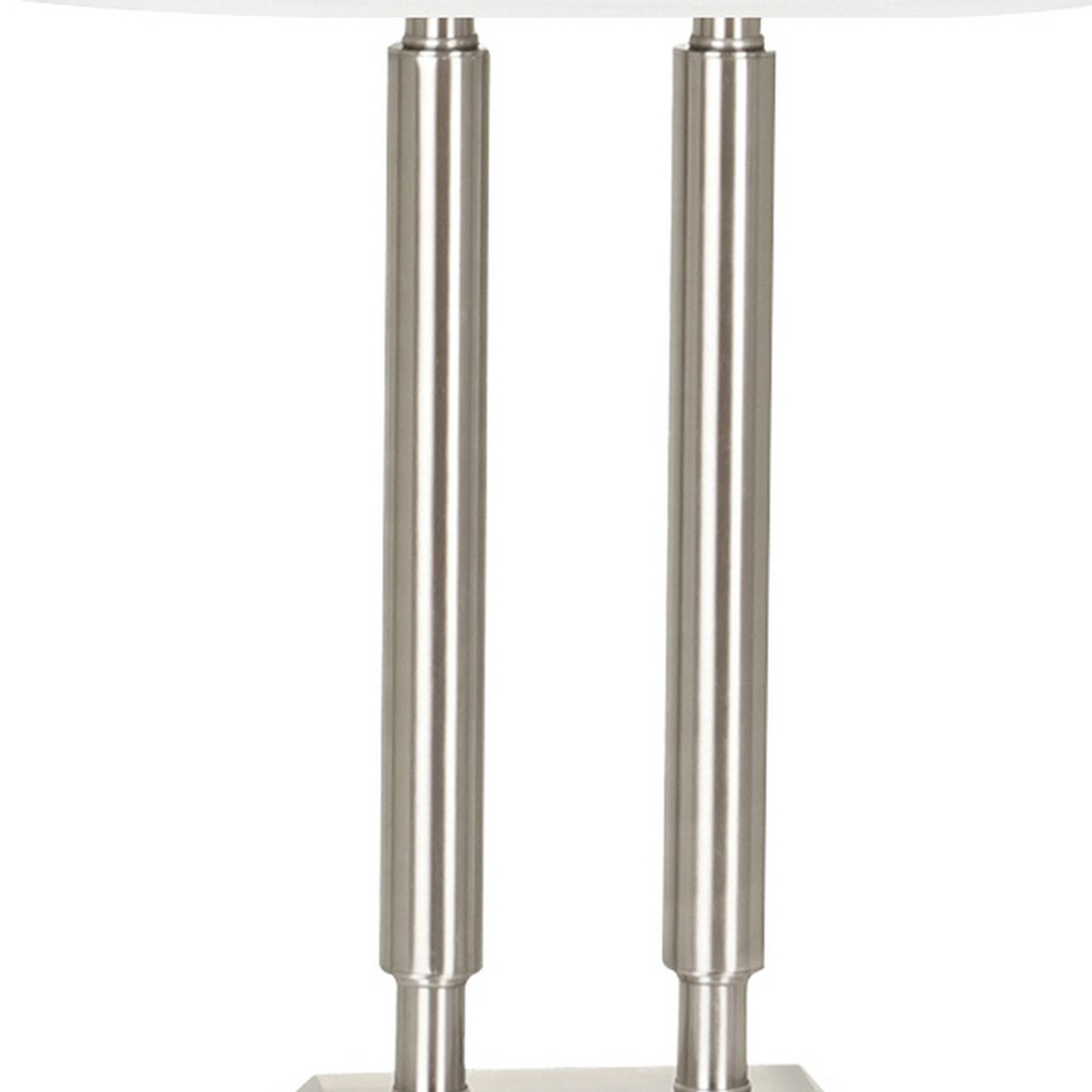 120 Watt Table Lamp With Fabric Drum Shade, Silver And White- Saltoro Sherpi
