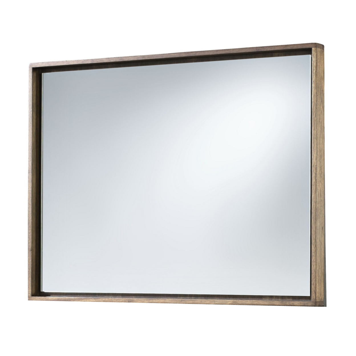 Rectangular Wooden Frame Incased Mirror With Raised Edges, Natural Brown- Saltoro Sherpi