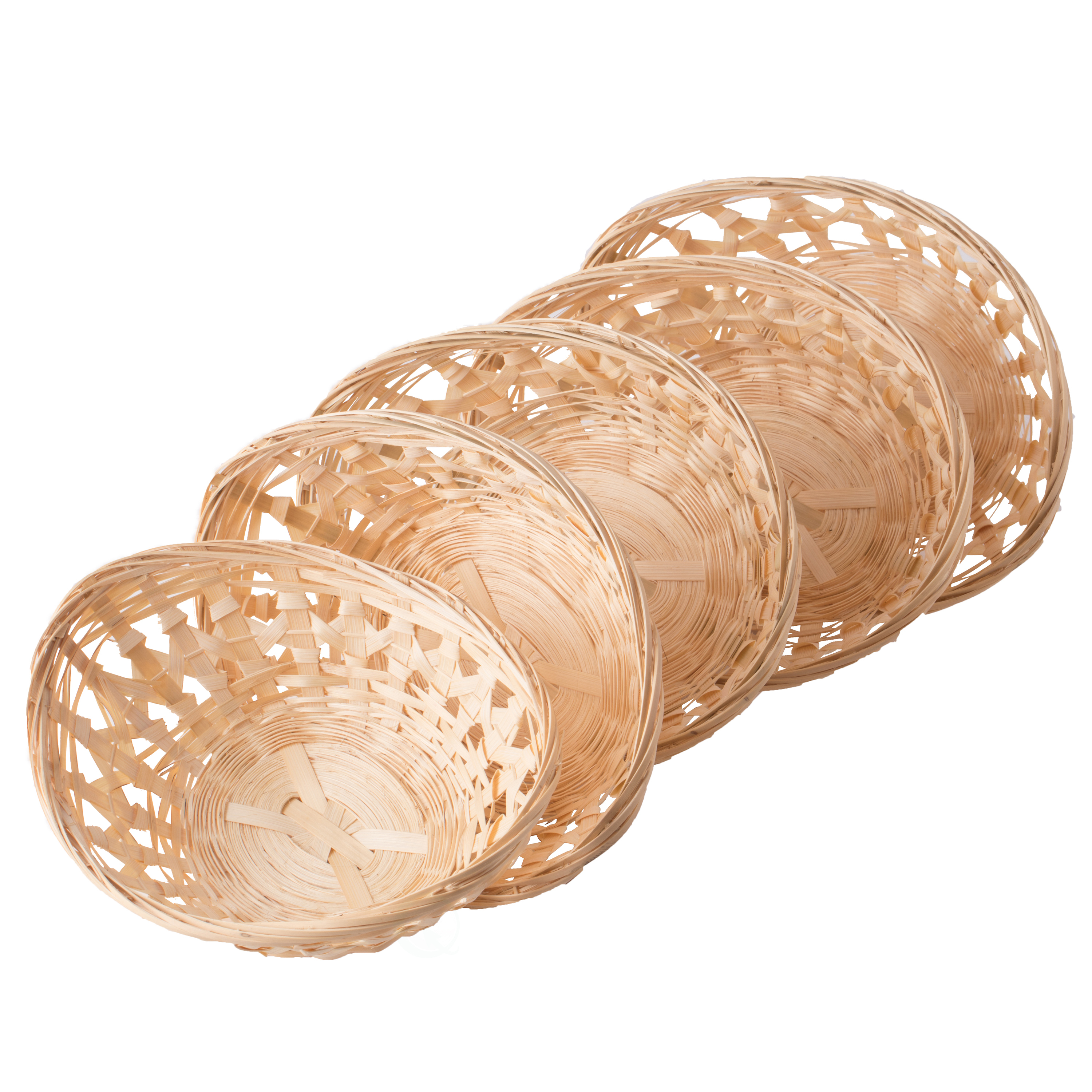Set Of 5 Natural Bamboo Oval Storage Bread Basket Storage Display Trays