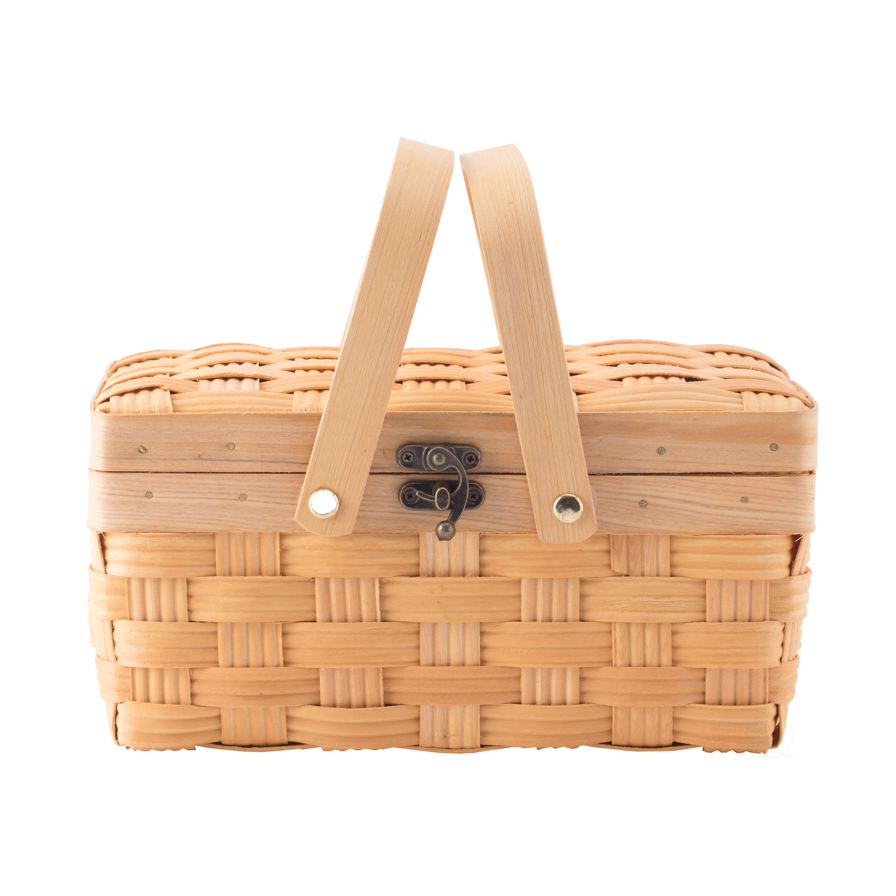 Small Woodchip Picnic Basket With Cover And Folding Handles