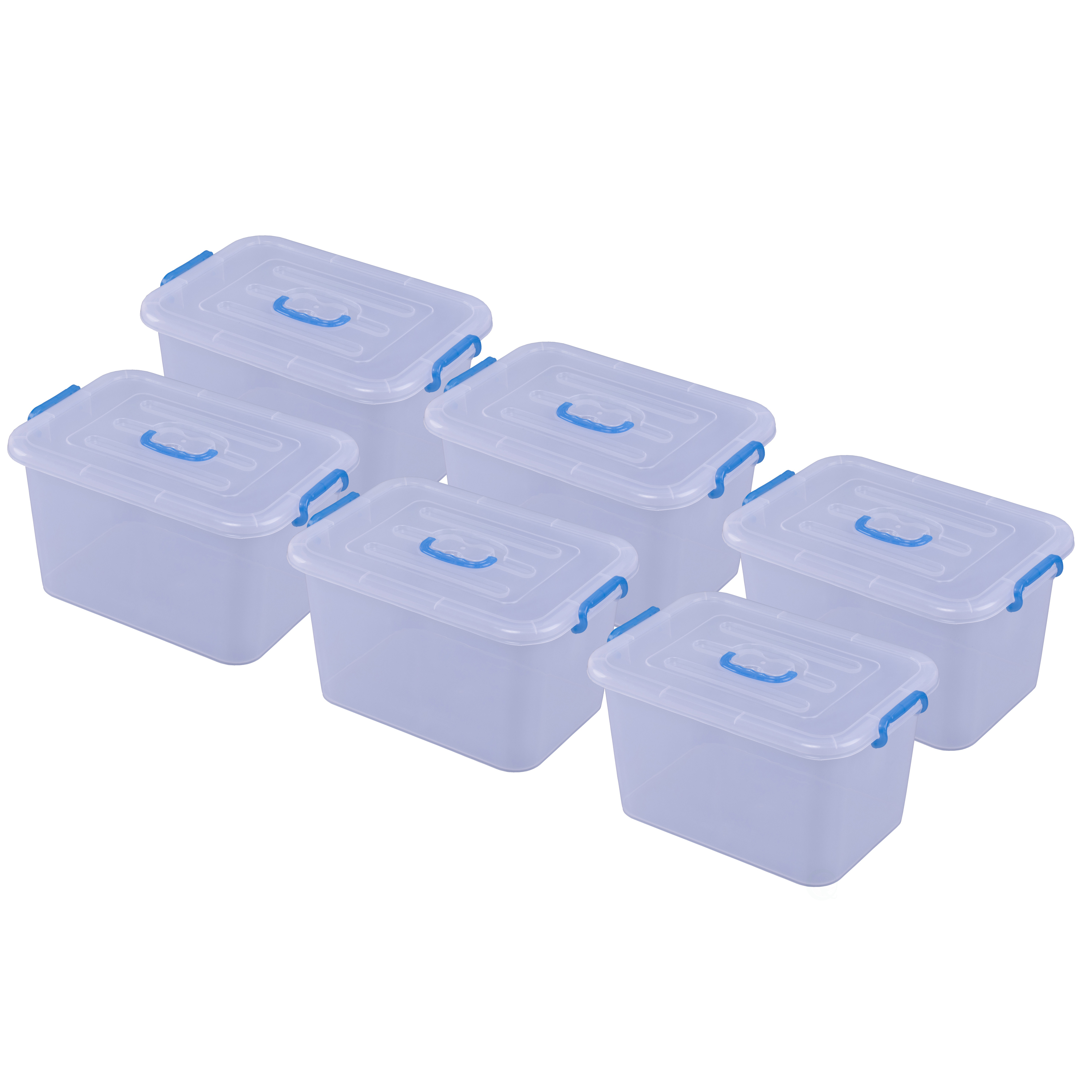 Large Clear Storage Container With Lid and Handles - Set of 6