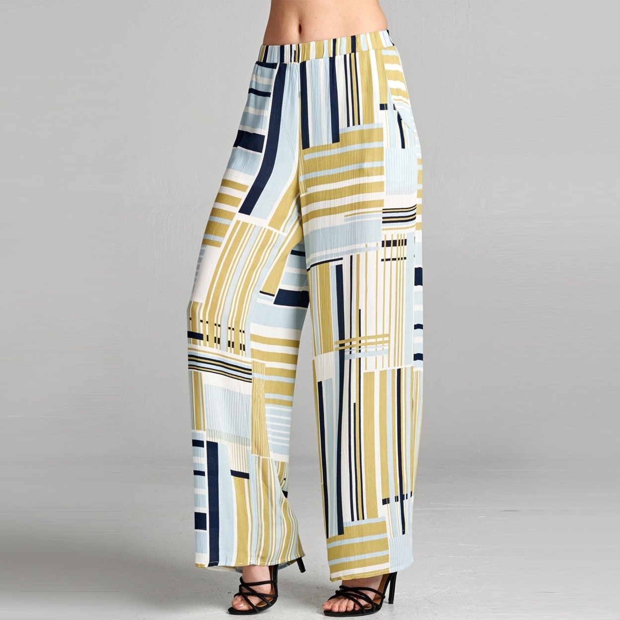 Abstract Stripe Wide Leg Pants - Sage, Small (0-4)