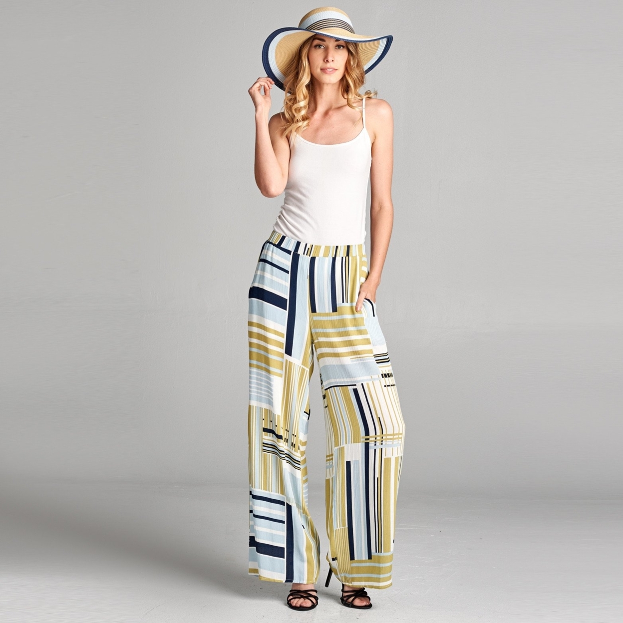 Abstract Stripe Wide Leg Pants - Sage, Small (0-4)