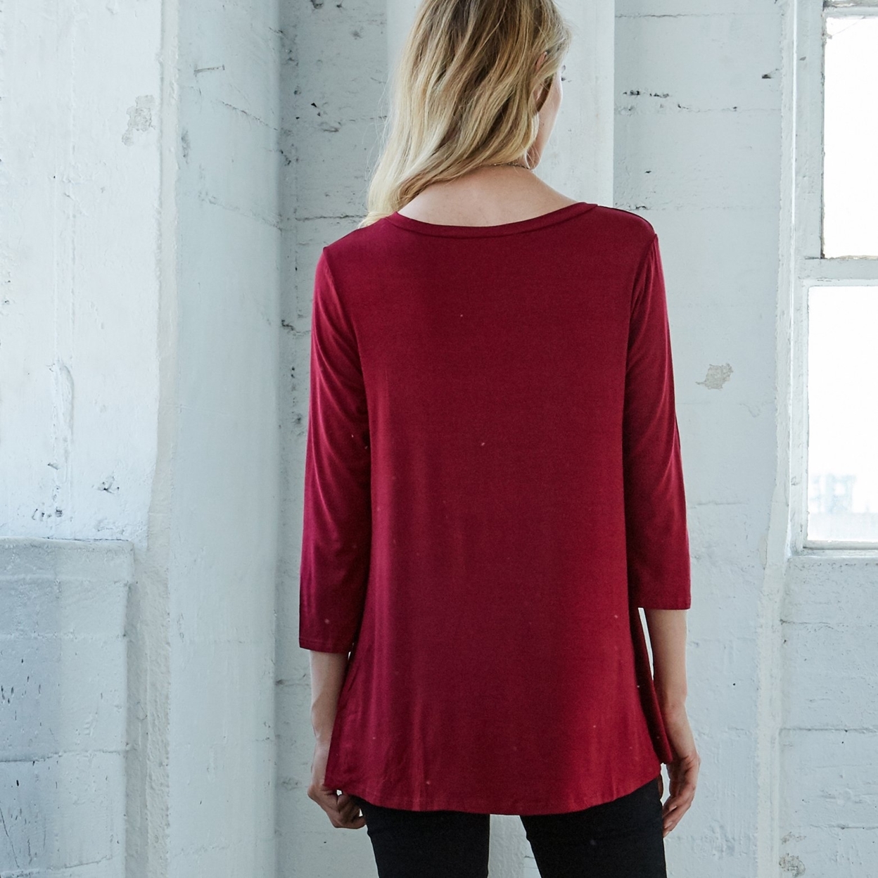 Asymmetrical Button Solid Top - Burgundy, Small (2-6)