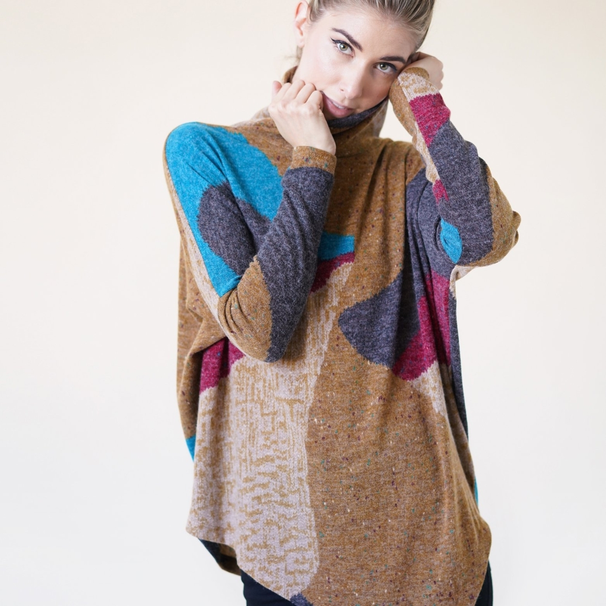 Asymmetrical Color-block Sweater - Taupe, Large (12-14)