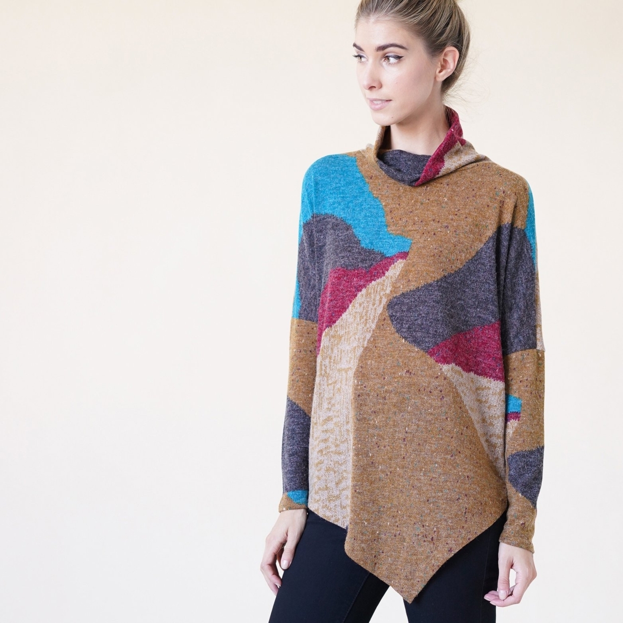 Asymmetrical Color-block Sweater - Taupe, Large (12-14)